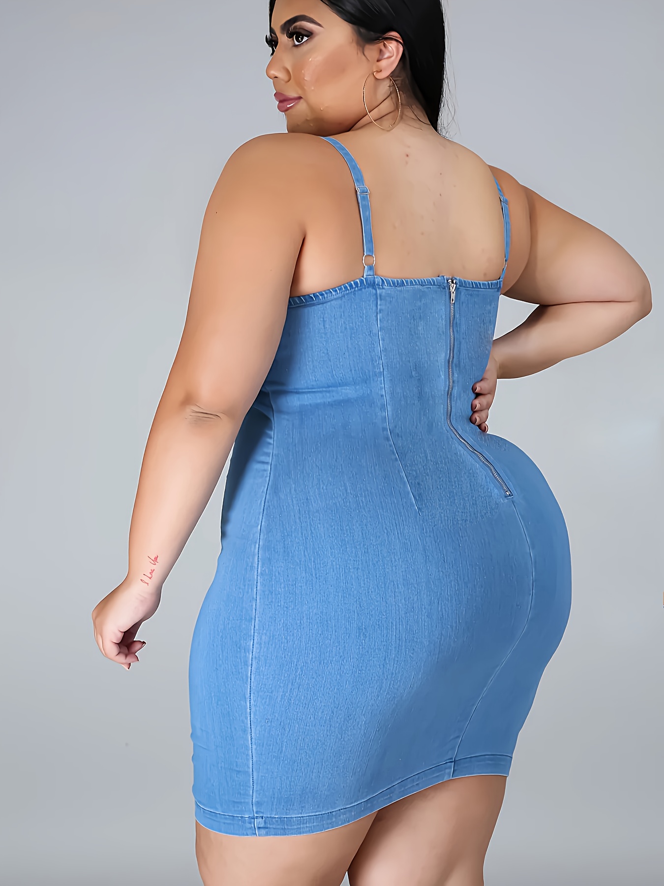 Robe sexy moulante en jean à encolure dégagée – Image 10