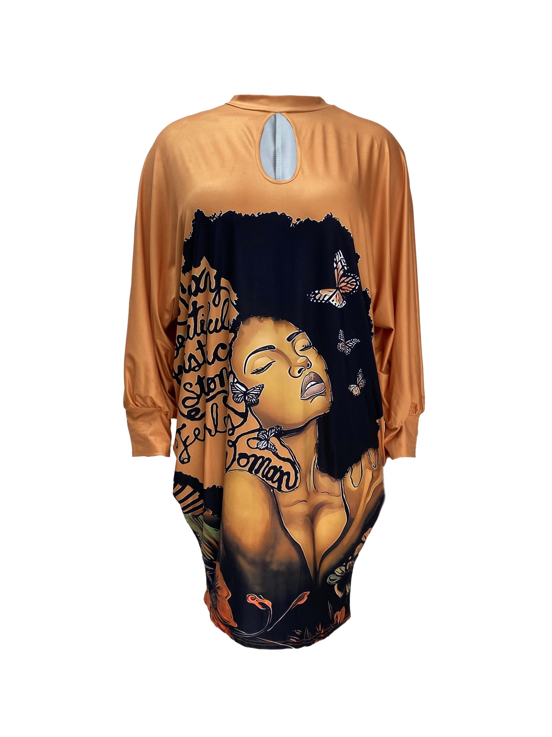 Robe extensible à col rond imprimé portrait – Image 3