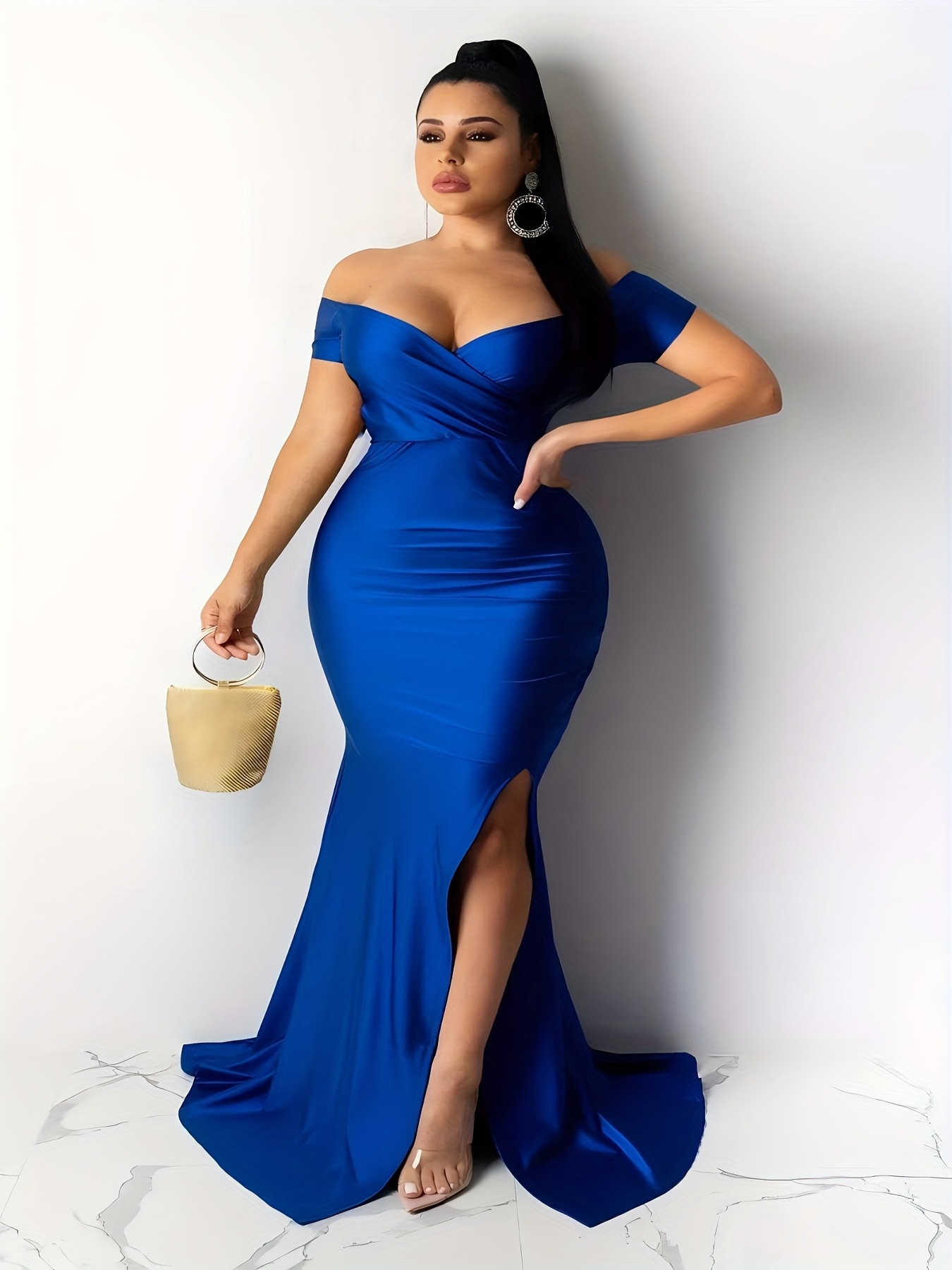 Robe élégante à col V croisé à manches courtes & une fente sur le côté – Image 4