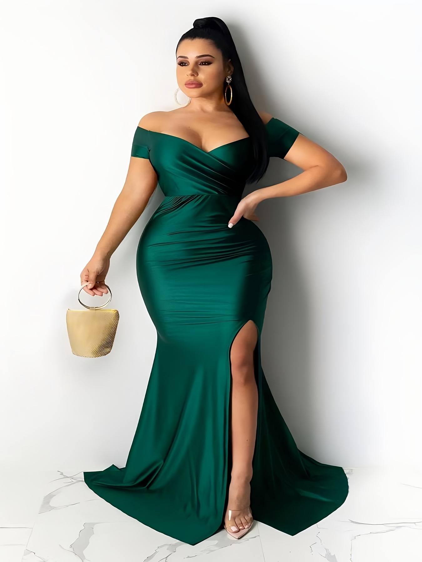 Robe élégante à col V croisé à manches courtes & une fente sur le côté – Image 2
