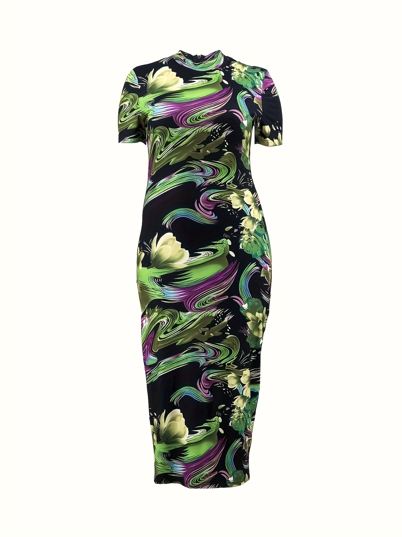 Robe moulante longue imprimé floral à manches courtes – Image 11