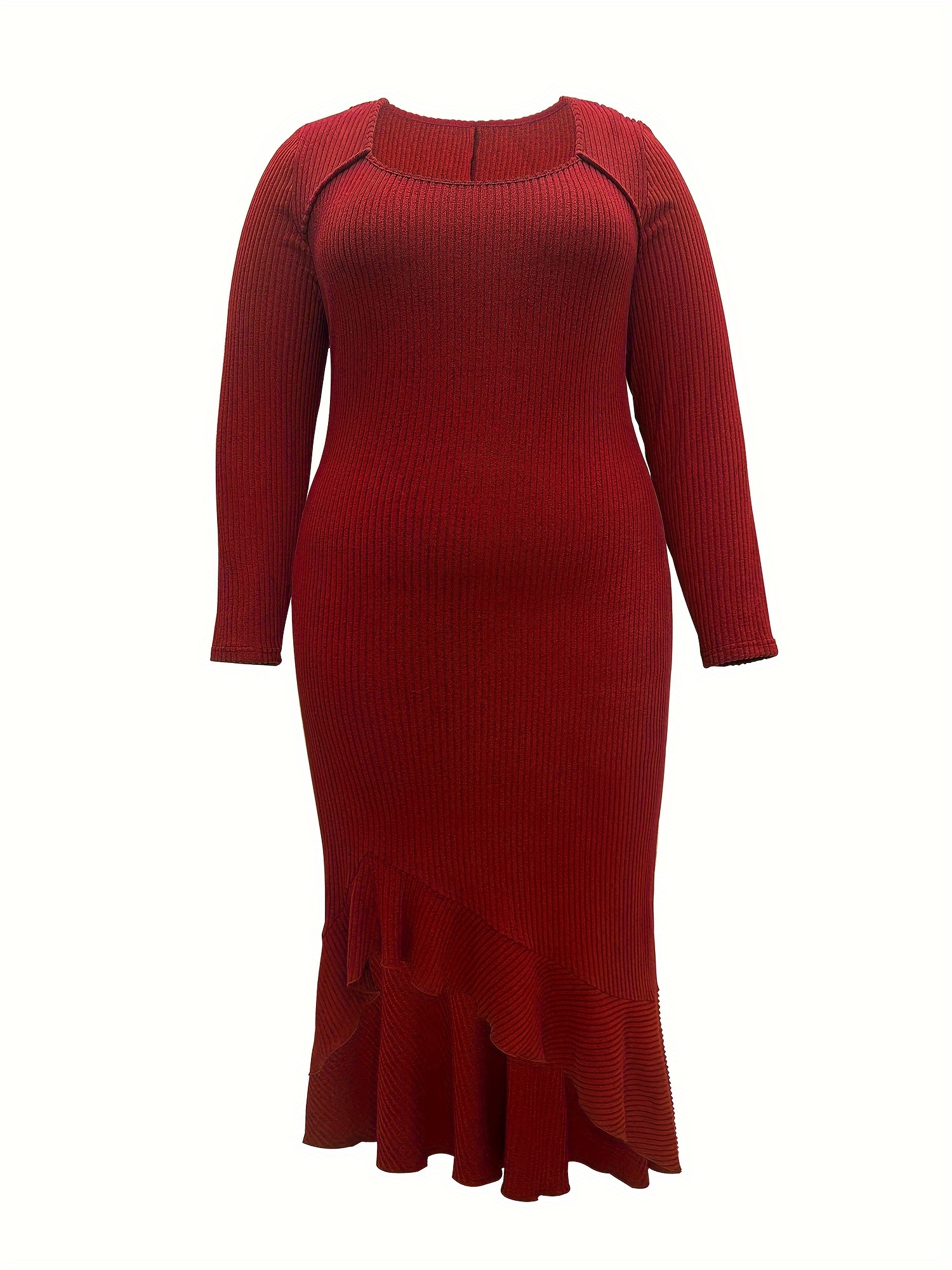 Robe pull moulante avec ourlet asymétrique à col carré en tricot côtelé à manches longues – Image 5