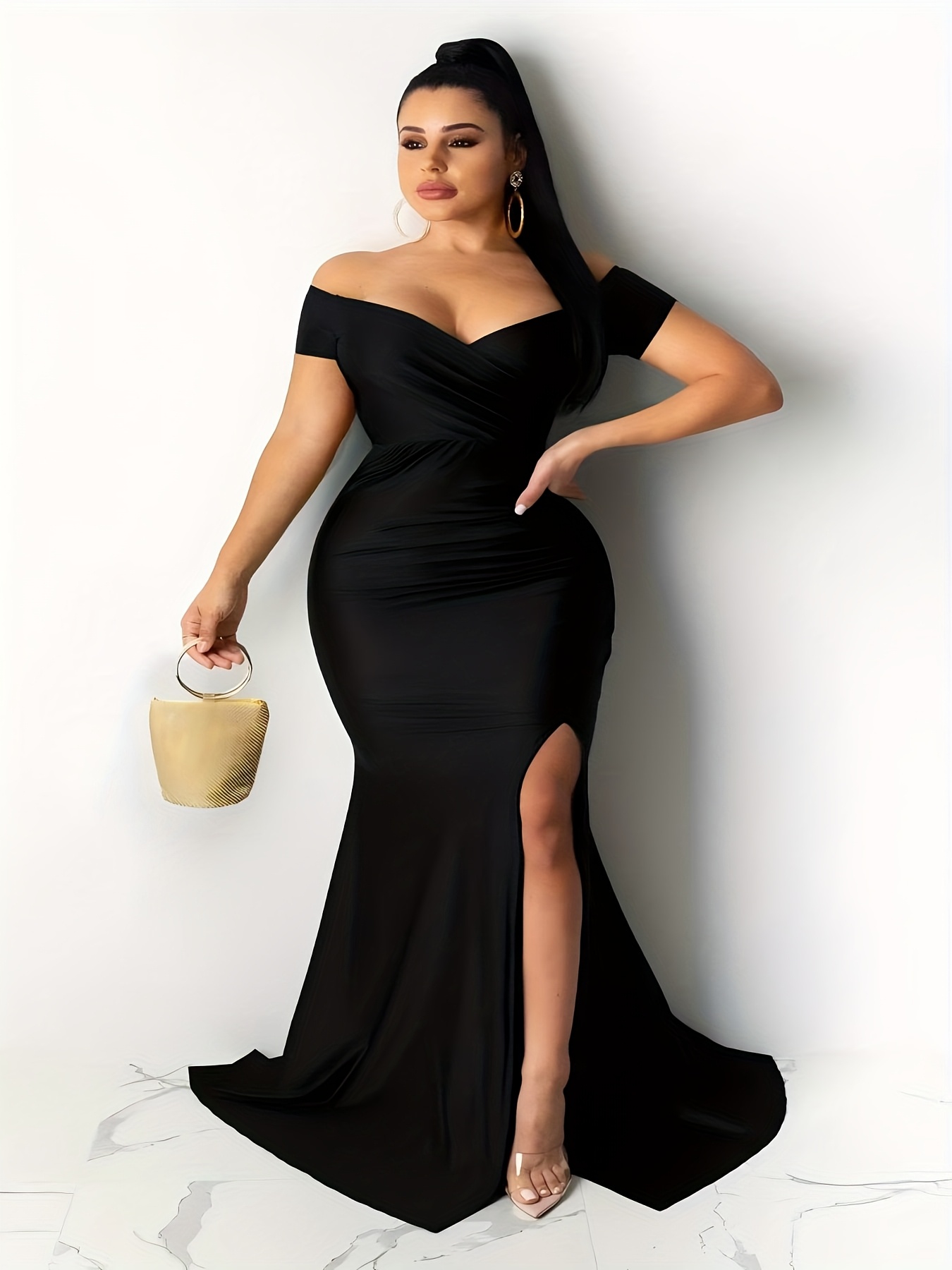 Robe élégante à col V croisé à manches courtes & une fente sur le côté – Image 3