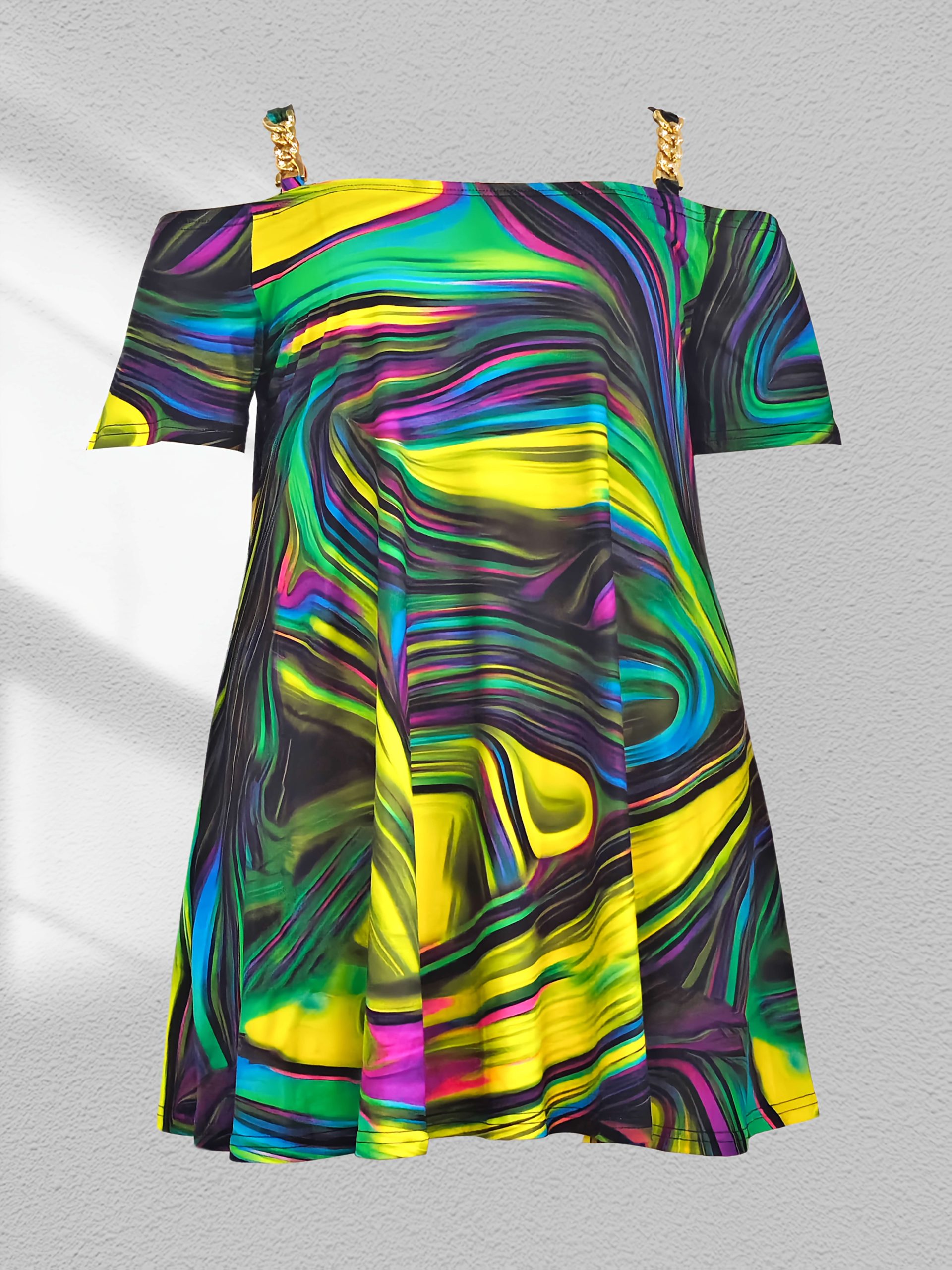 Robe à épaules froides & manches courtes avec détails de chaîne – Image 3