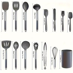 Ensemble de 15 ustensiles de cuisine en silicone avec manches en acier inoxydable
