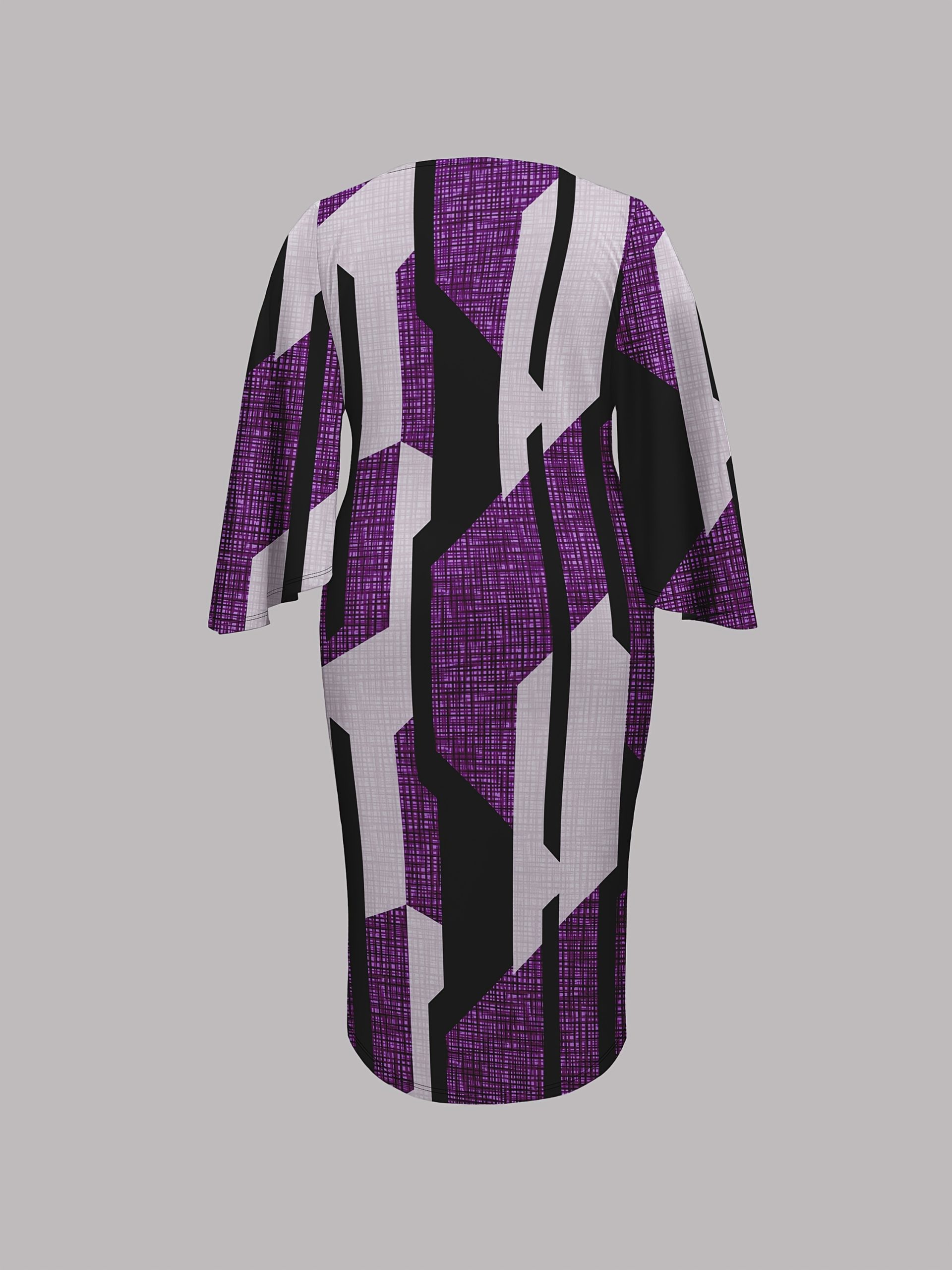 Robe à manches évasées à col rond imprimé blocs géométriques de couleur – Image 6
