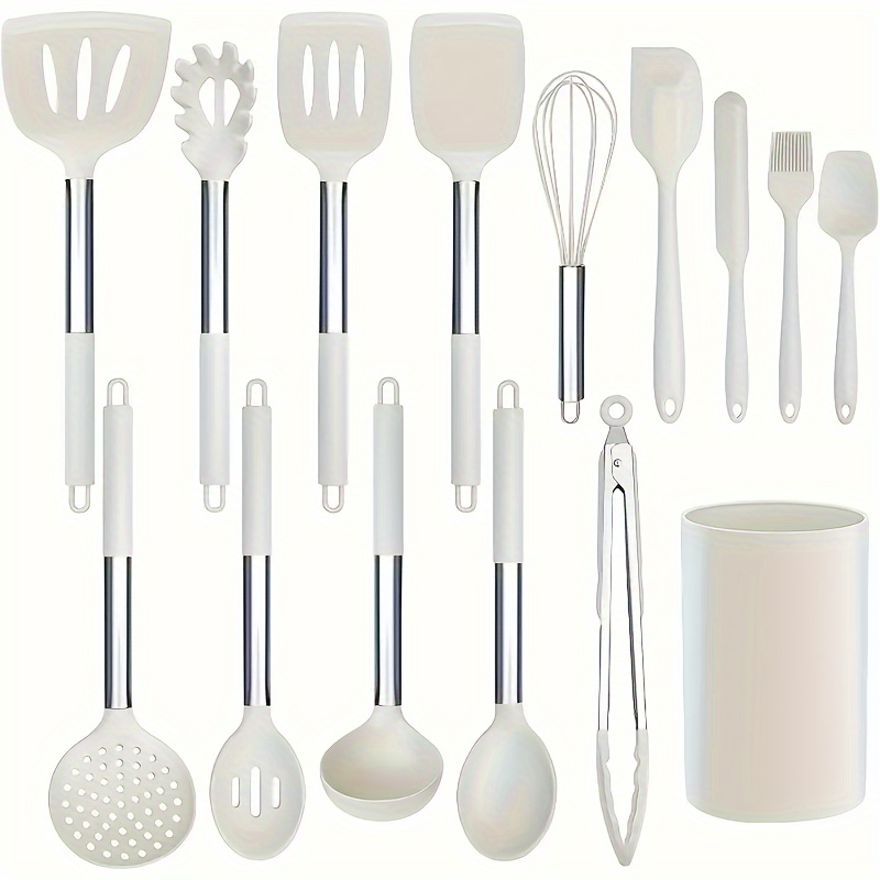 Ensemble de 15 ustensiles de cuisine en silicone avec manches en acier inoxydable – Image 3