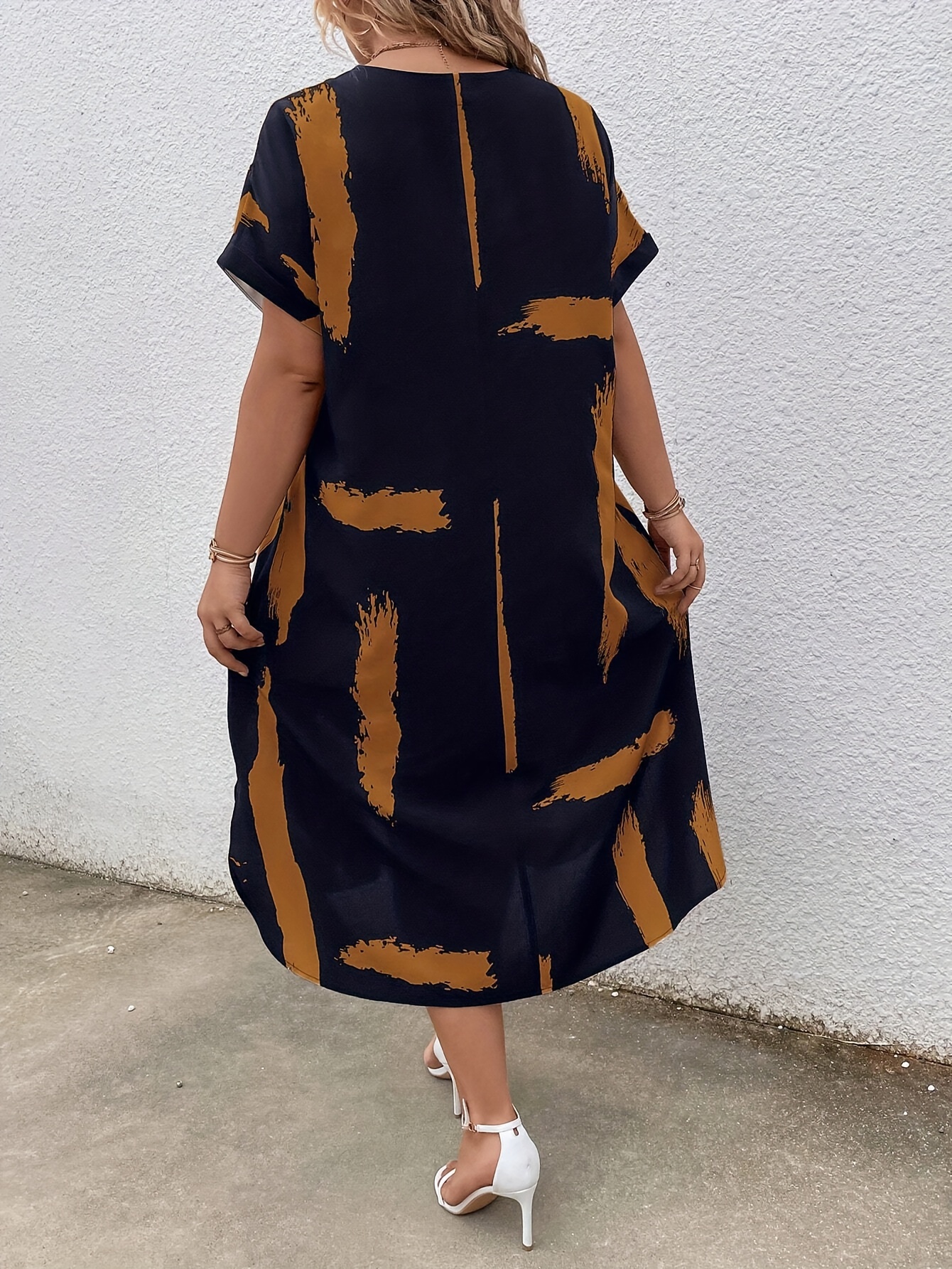 Robe imprimé colorblock à manches courtes & col V – Image 7