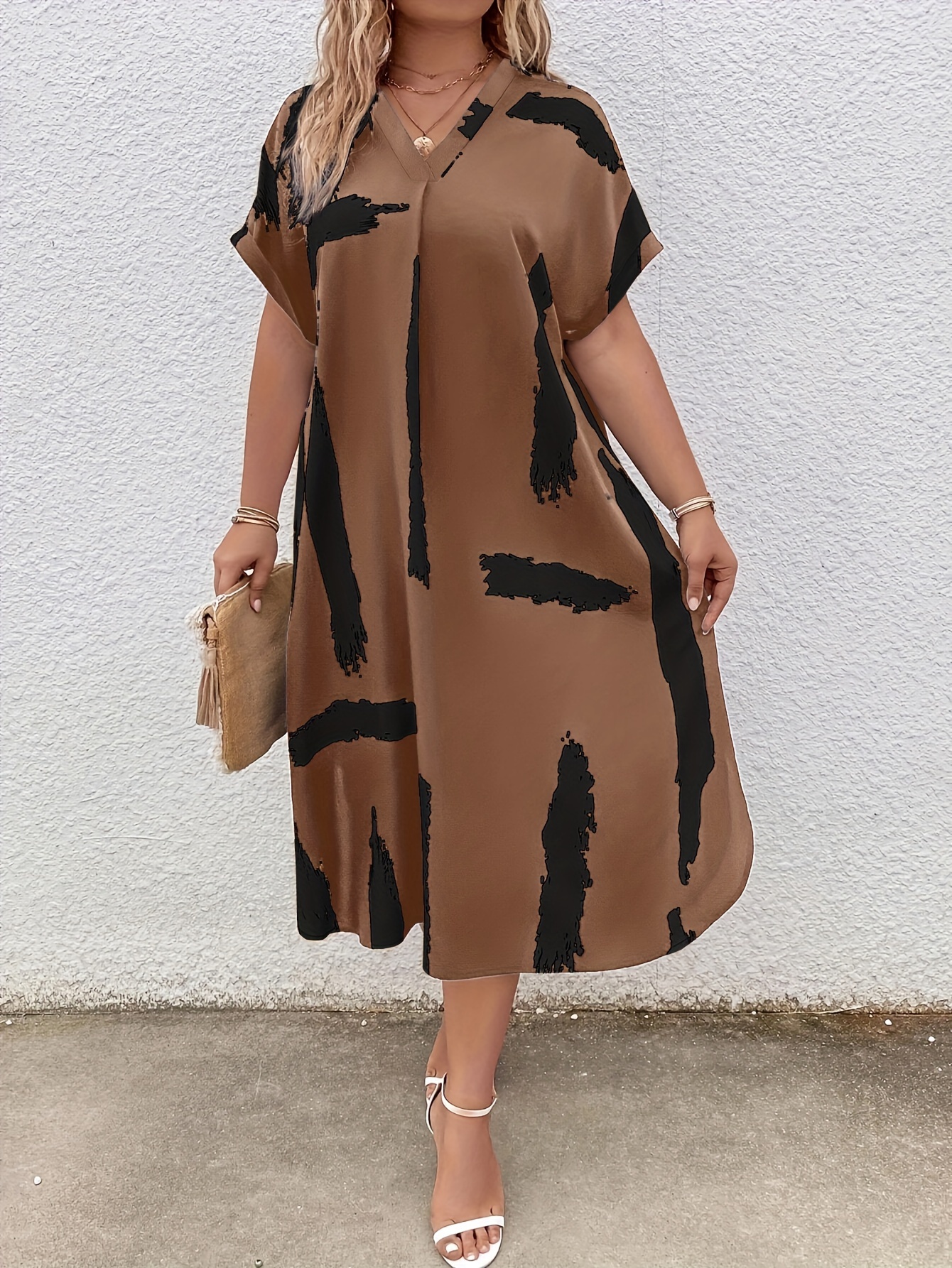 Robe imprimé colorblock à manches courtes & col V – Image 2