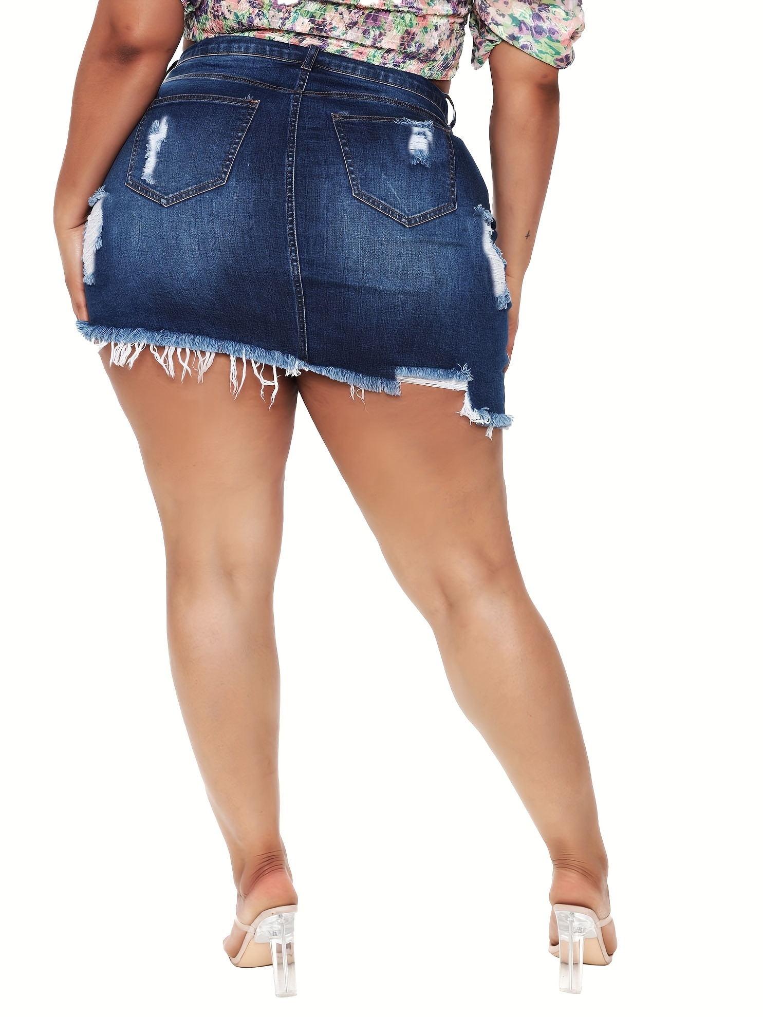 Jupe en jean avec détail déchiré & ourlet asymétrique en tissu tissé – Image 6