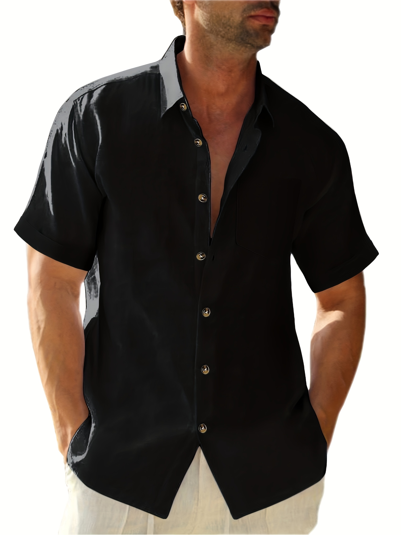 Chemise légère en coton à manches courtes à col boutonné – Image 4