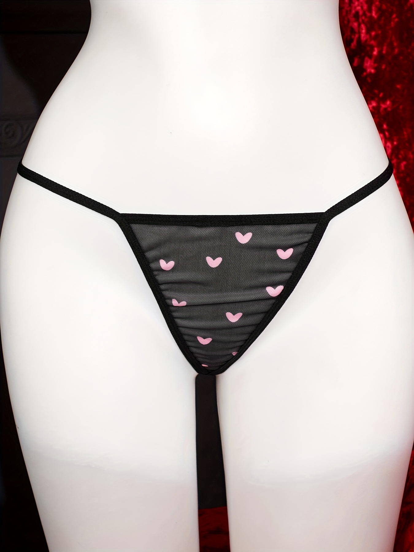 Ensemble lingerie pour la saint valentin soutien gorge, string & jupe en maille transparente – Image 7