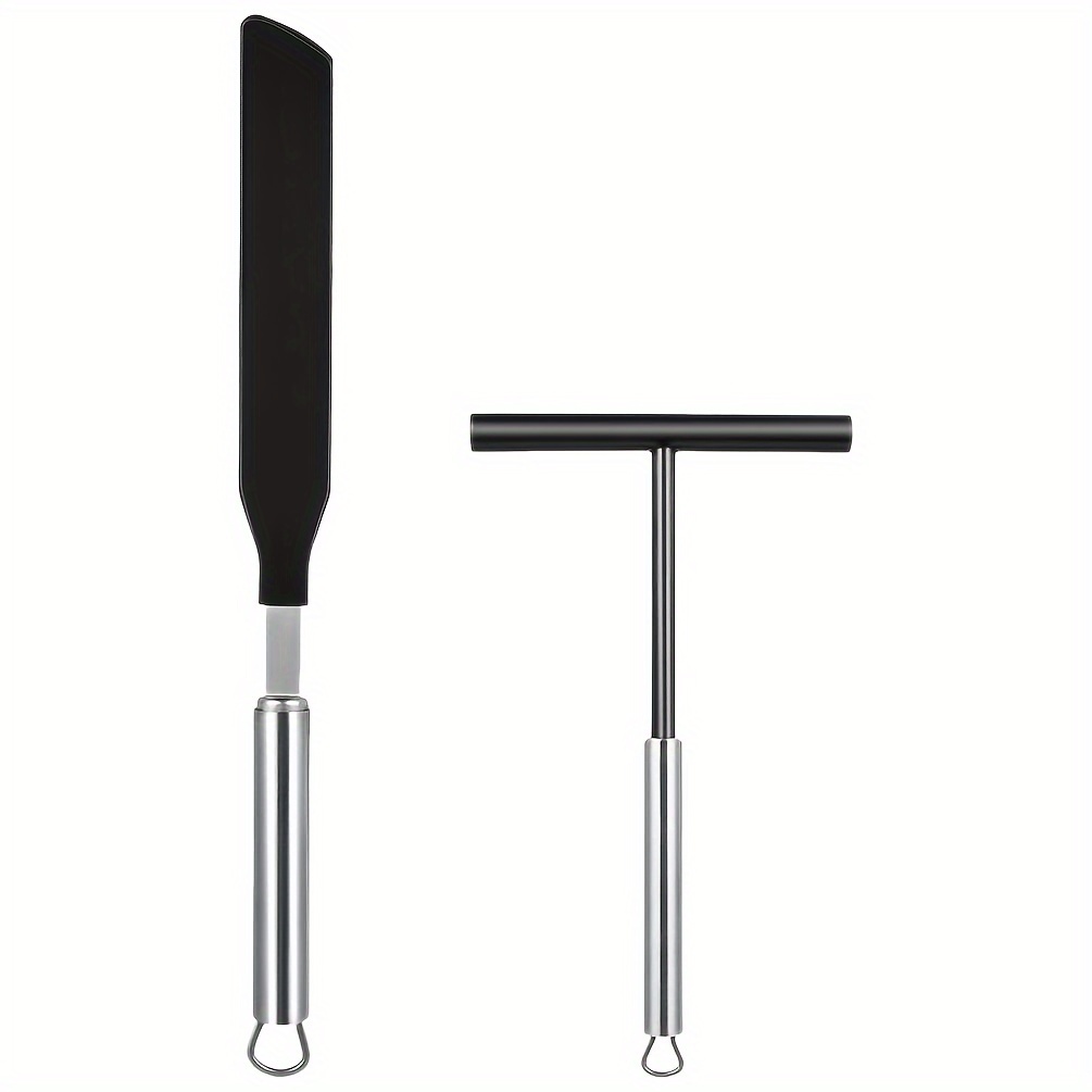 Spatule à crêpes en acier inoxydable avec bord en silicone & son râteau – Image 7