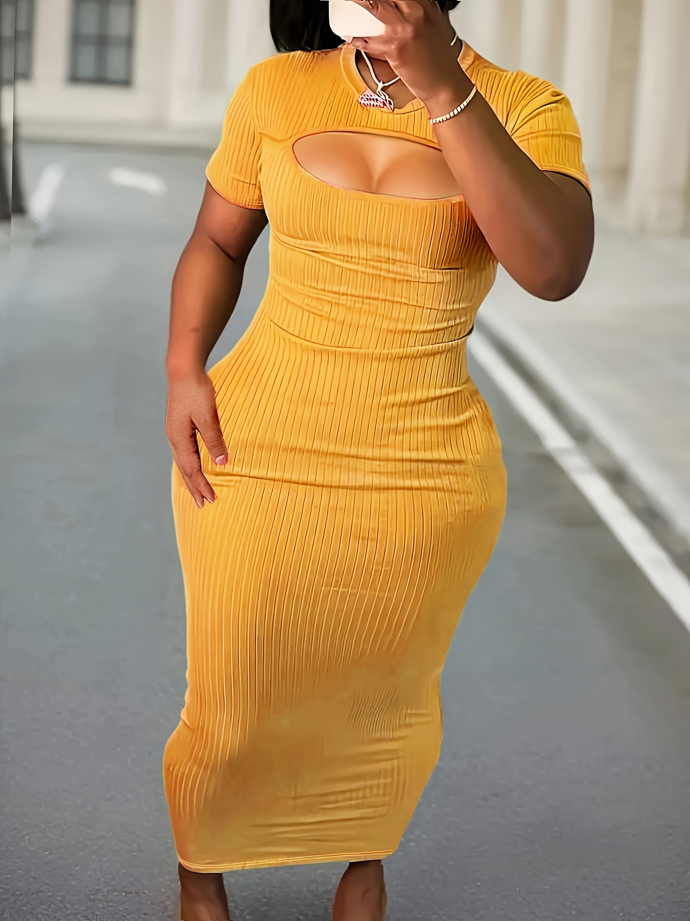 Robe moulante sexy en tissu tricoté à col rond ajouré – Image 2