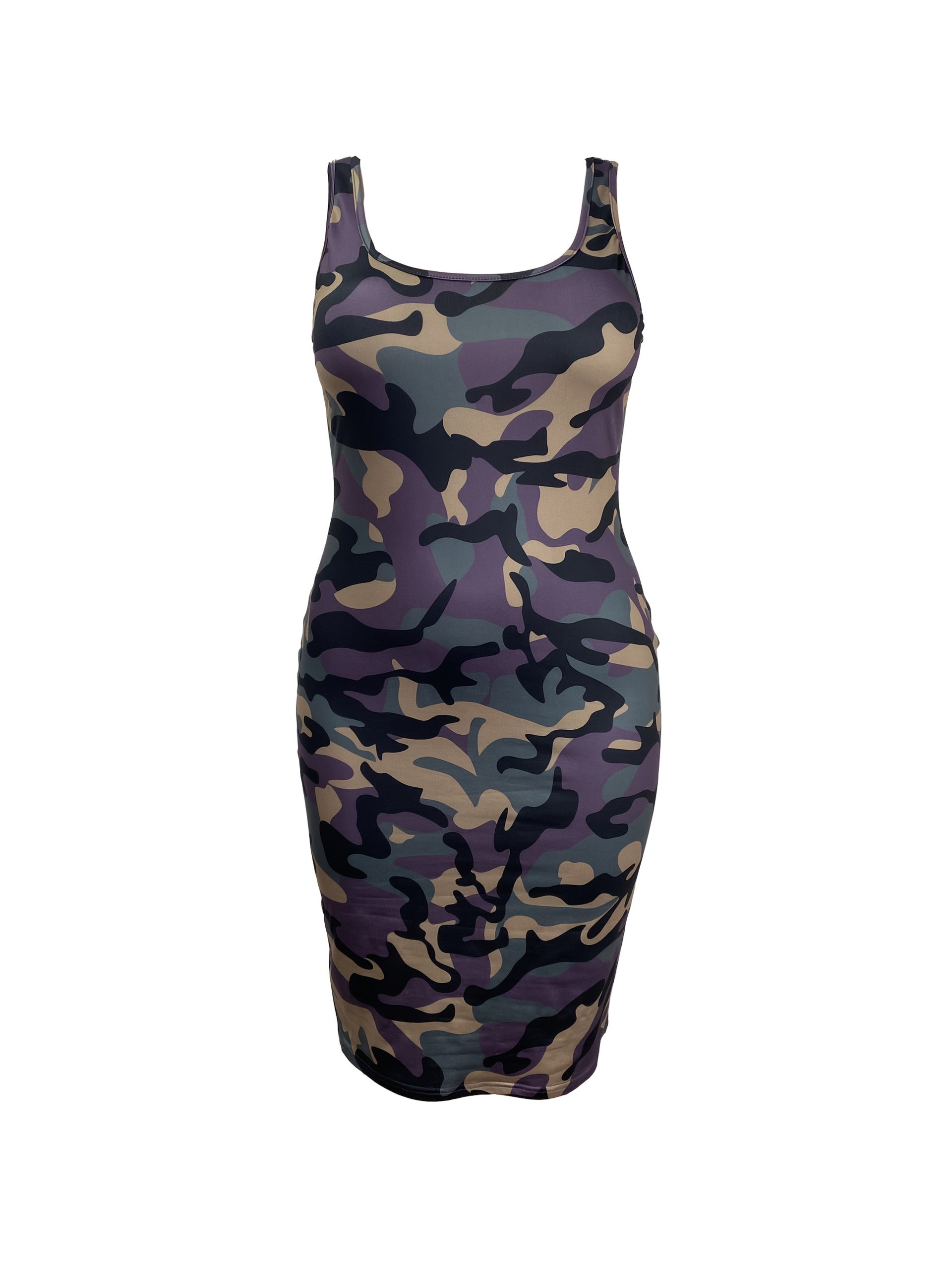 Robe moulante extensible à imprimé camouflage sans manches – Image 5