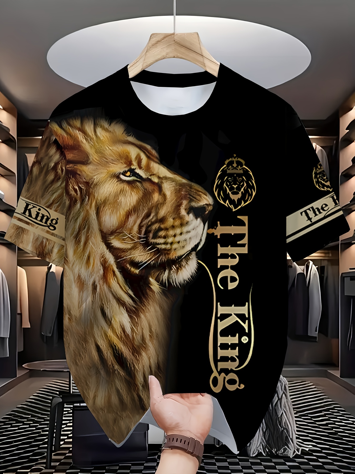 Ensemble sport à motif 3D lion majestueux avec t-shirt & jogging – Image 5