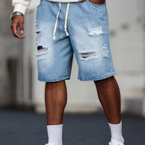 Baggy short en dénim déchirés avec cordon