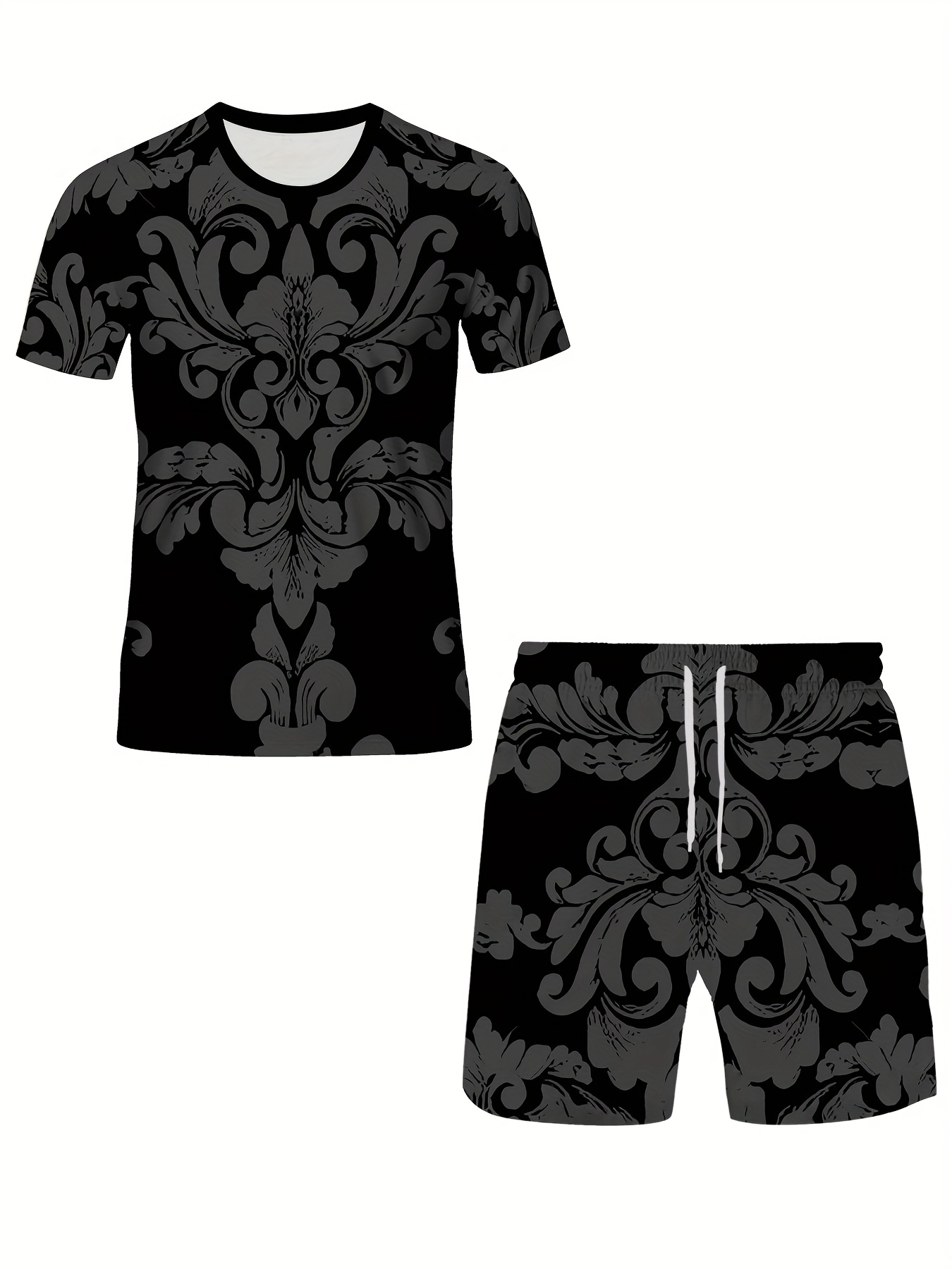 Ensemble t-shirt & short imprimé géométrique en tissu tricoté à élasticité légère – Image 3