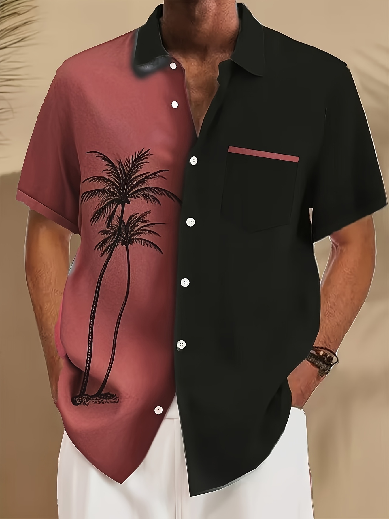 Chemise à manches courtes imprimé palmier à col boutonné – Image 2