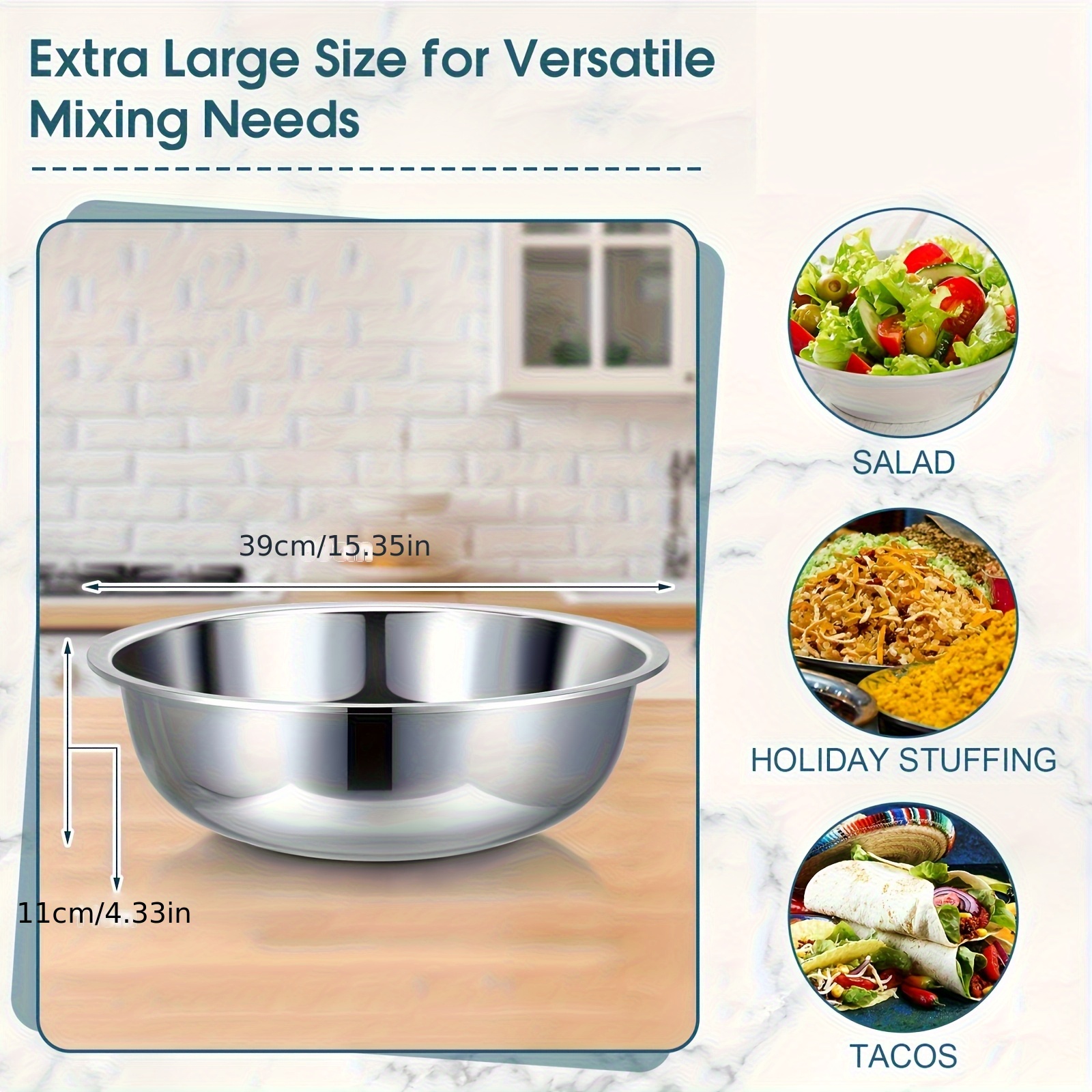 Saladier en acier inoxydable extra large avec bord profond – Image 3