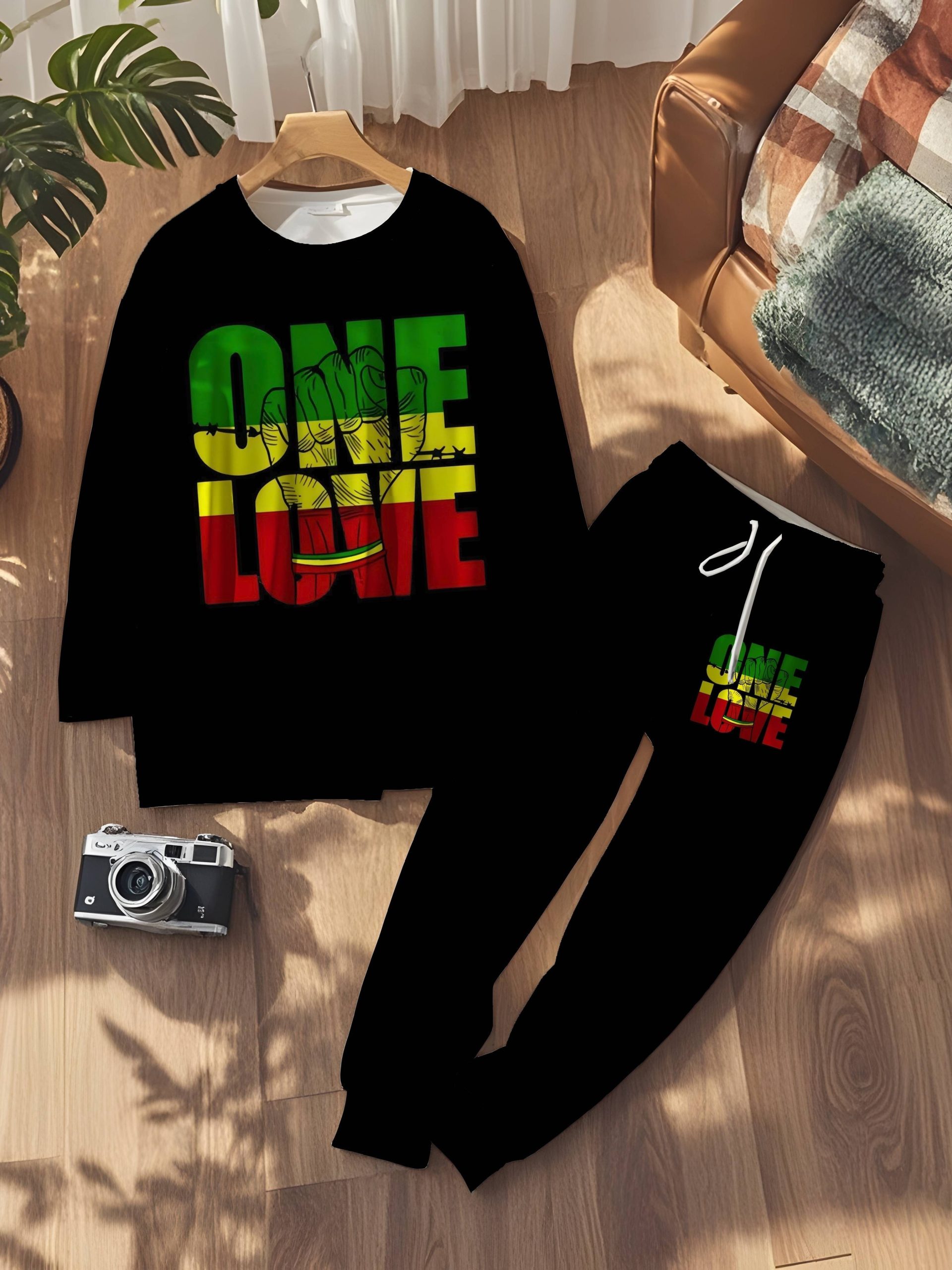 Ensemble imprimé "ONE LOVE" en tissu tricoté extensible – Image 6