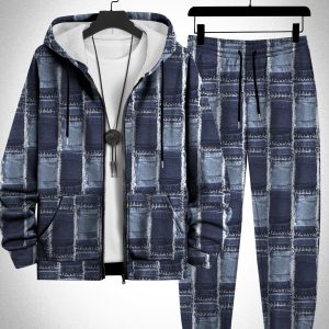 Ensemble de survêtement à capuche en polyester tricoté légèrement extensible