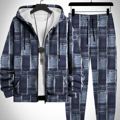 Ensemble de survêtement à capuche en polyester tricoté légèrement extensible