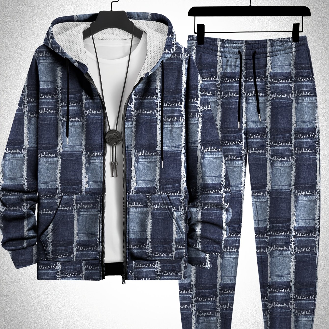 Ensemble de survêtement à capuche en polyester tricoté légèrement extensible
