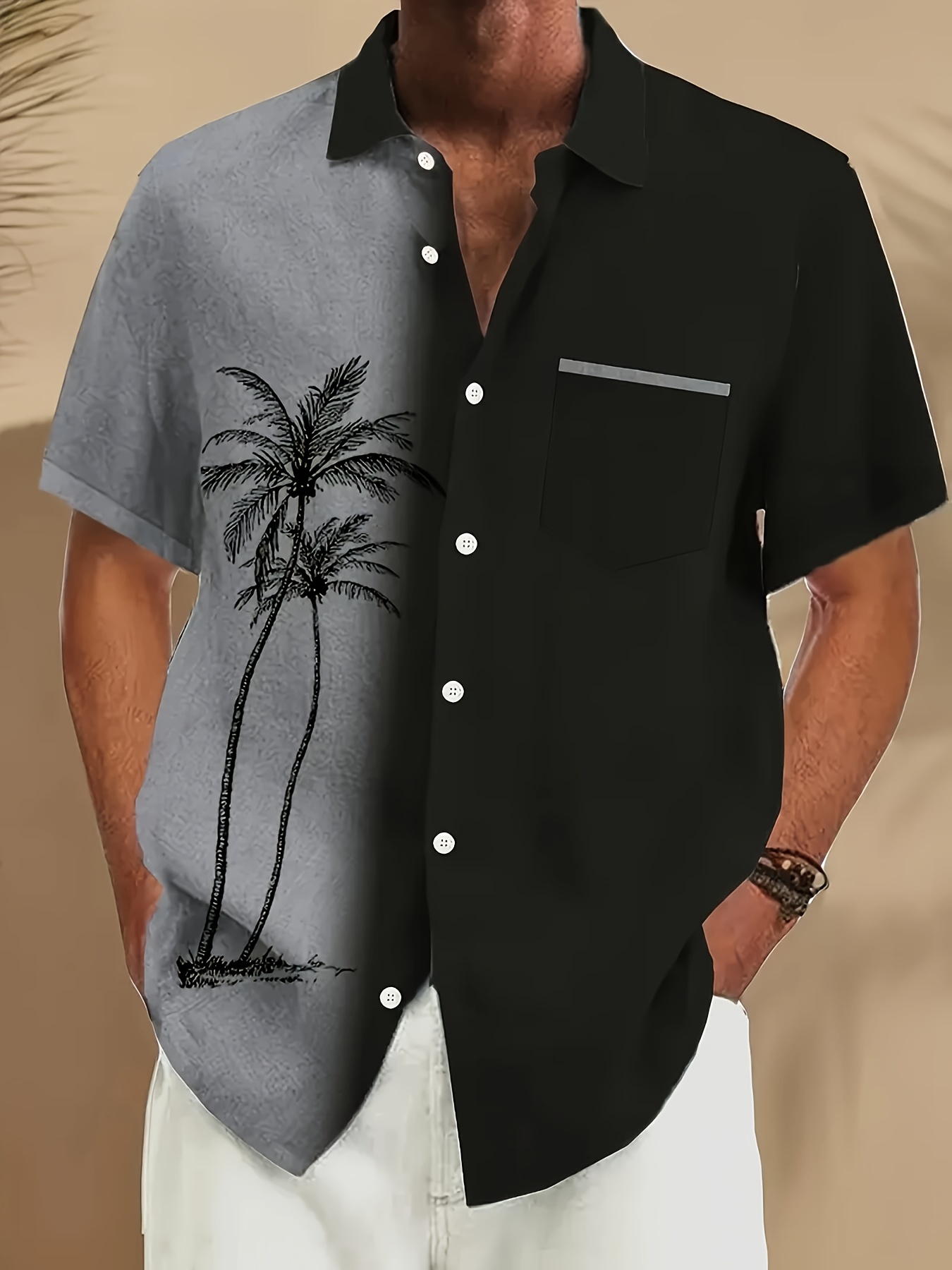 Chemise à manches courtes imprimé palmier à col boutonné – Image 4