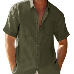 Chemise légère en coton à manches courtes à col boutonné