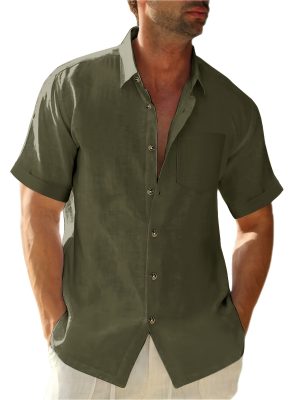 Chemise légère en coton à manches courtes à col boutonné