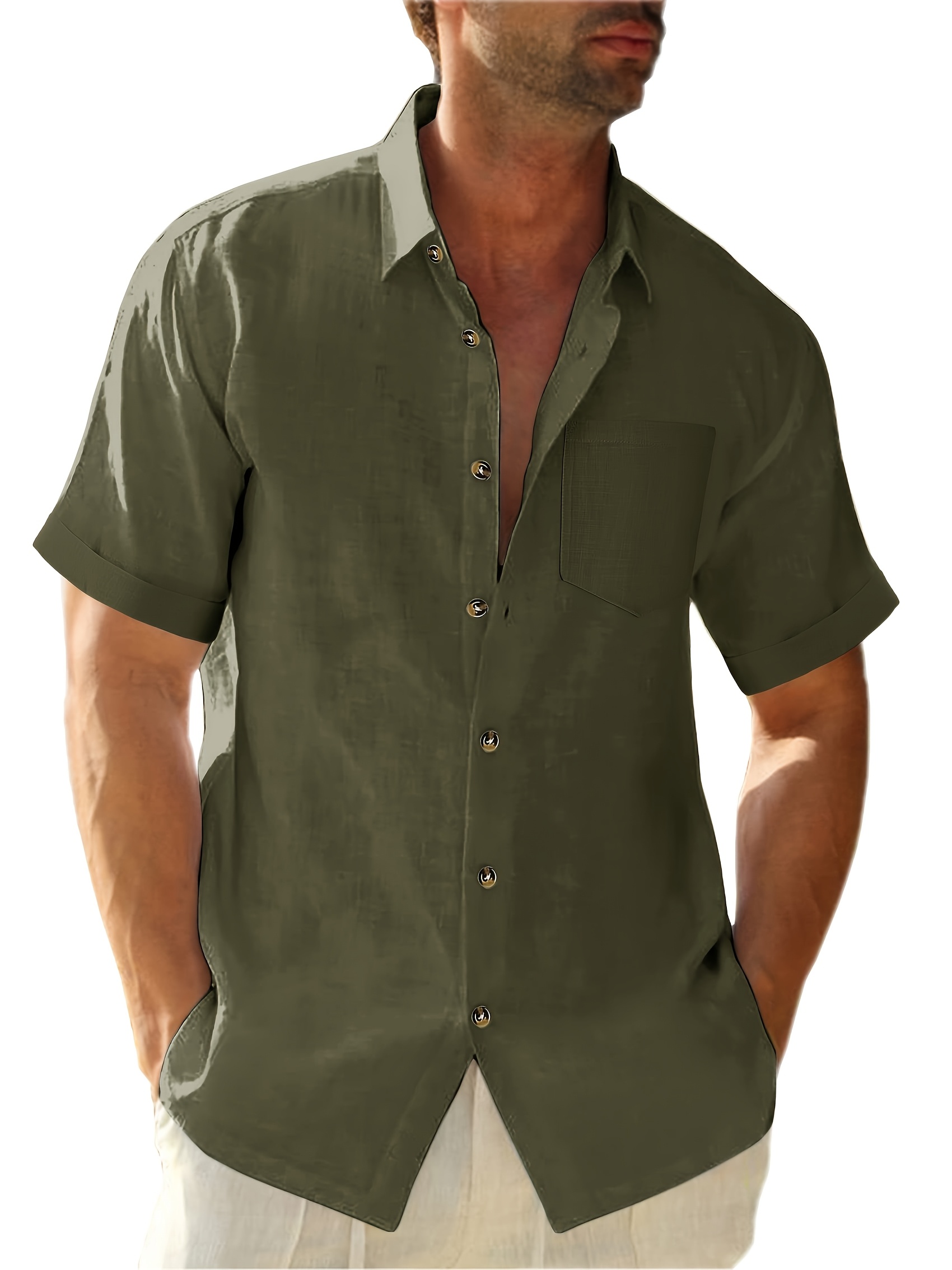 Chemise légère en coton à manches courtes à col boutonné