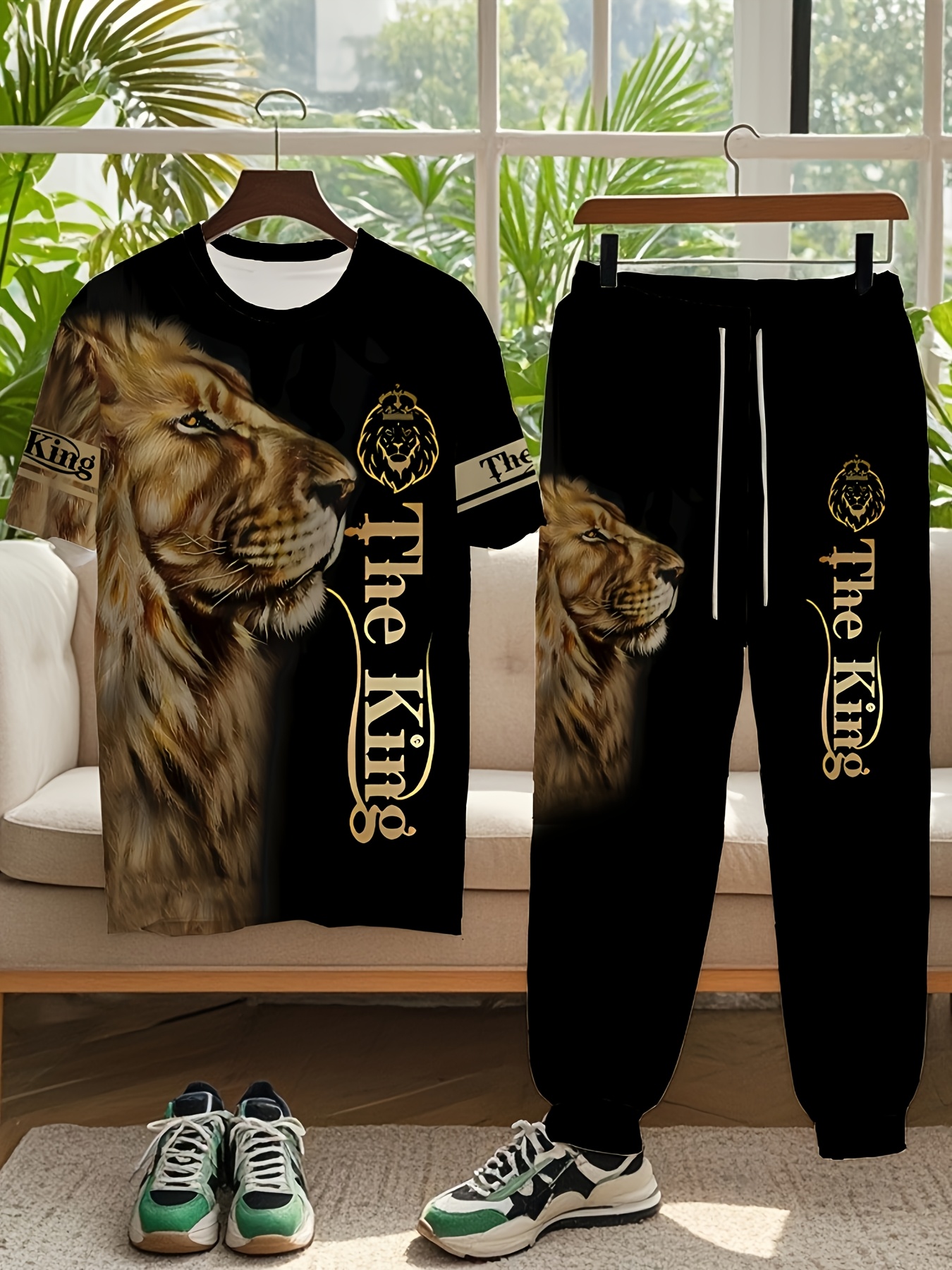 Ensemble sport à motif 3D lion majestueux avec t-shirt & jogging – Image 2