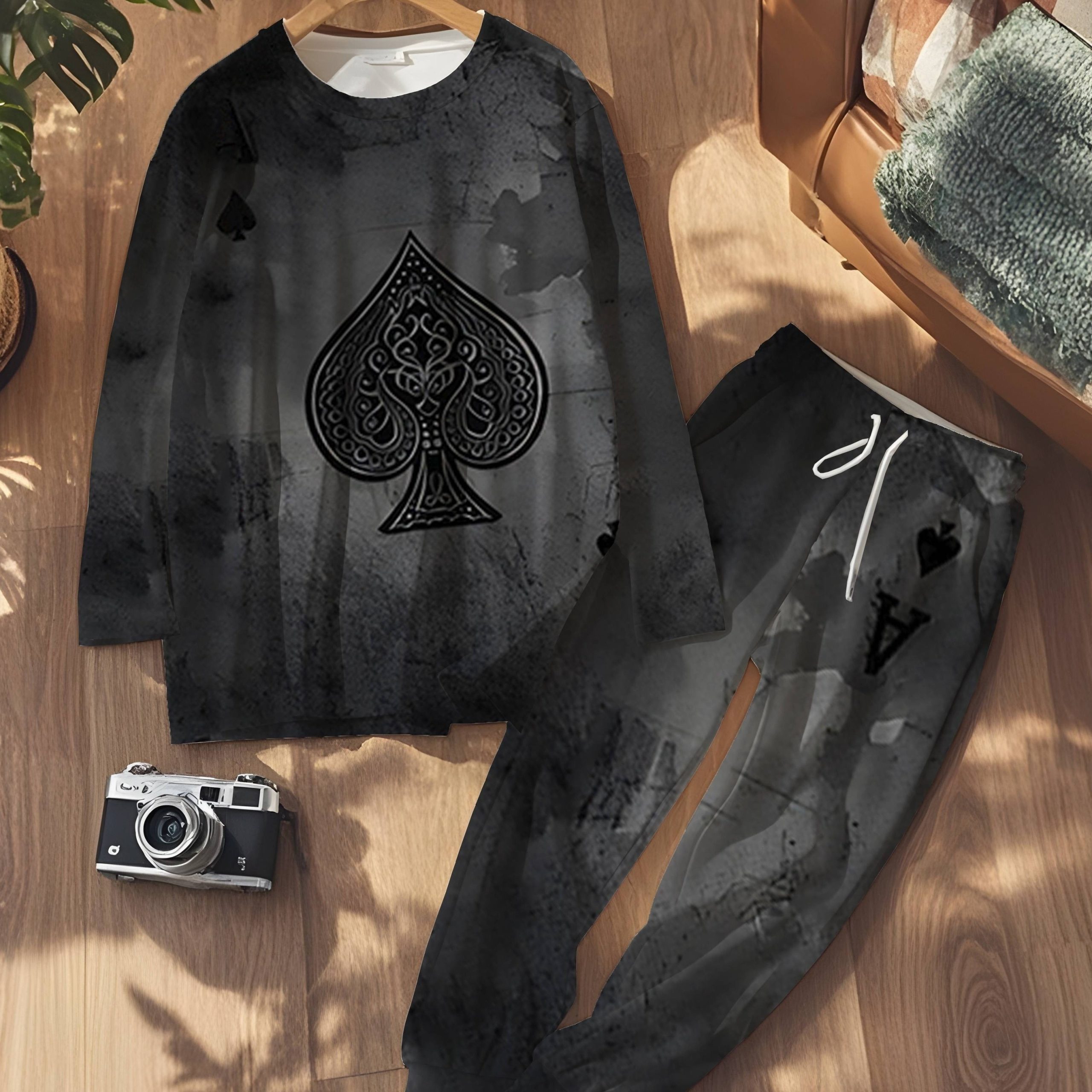 Ensemble jogging en tissu extensible rétro graffiti poker