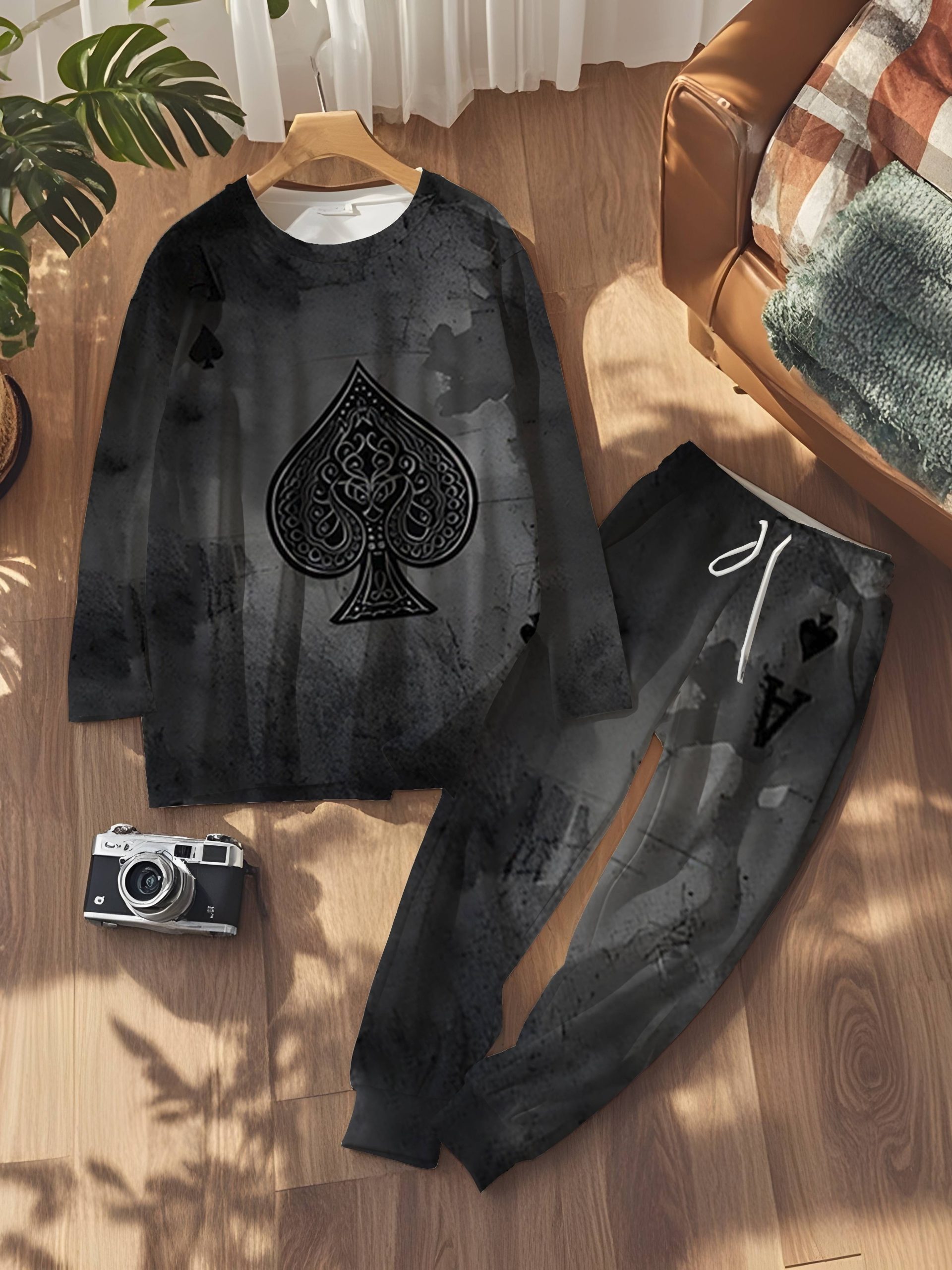 Ensemble jogging en tissu extensible rétro graffiti poker – Image 2