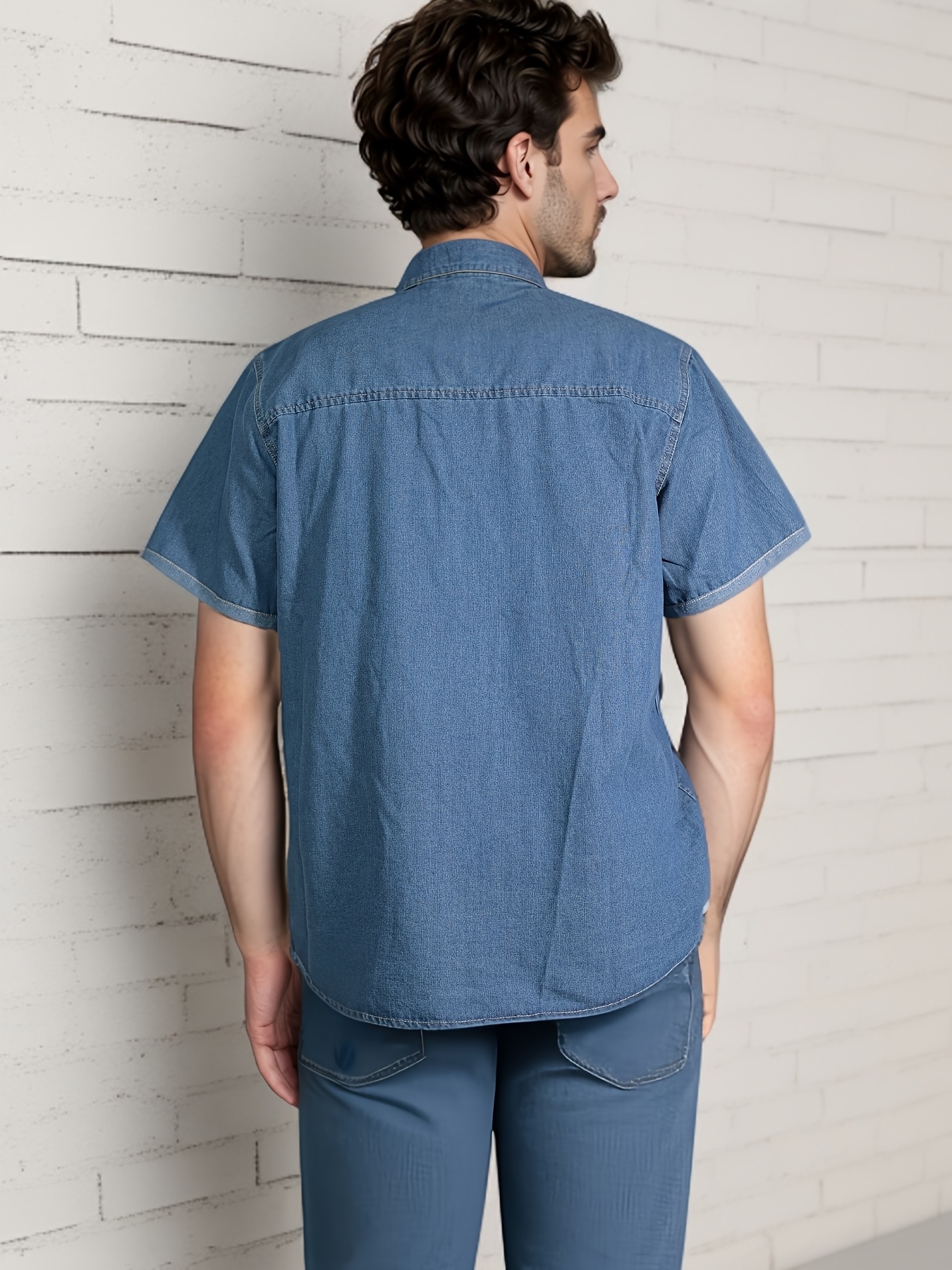 Chemise non extensible en denim vintage à manches courtes avec col à revers – Image 6