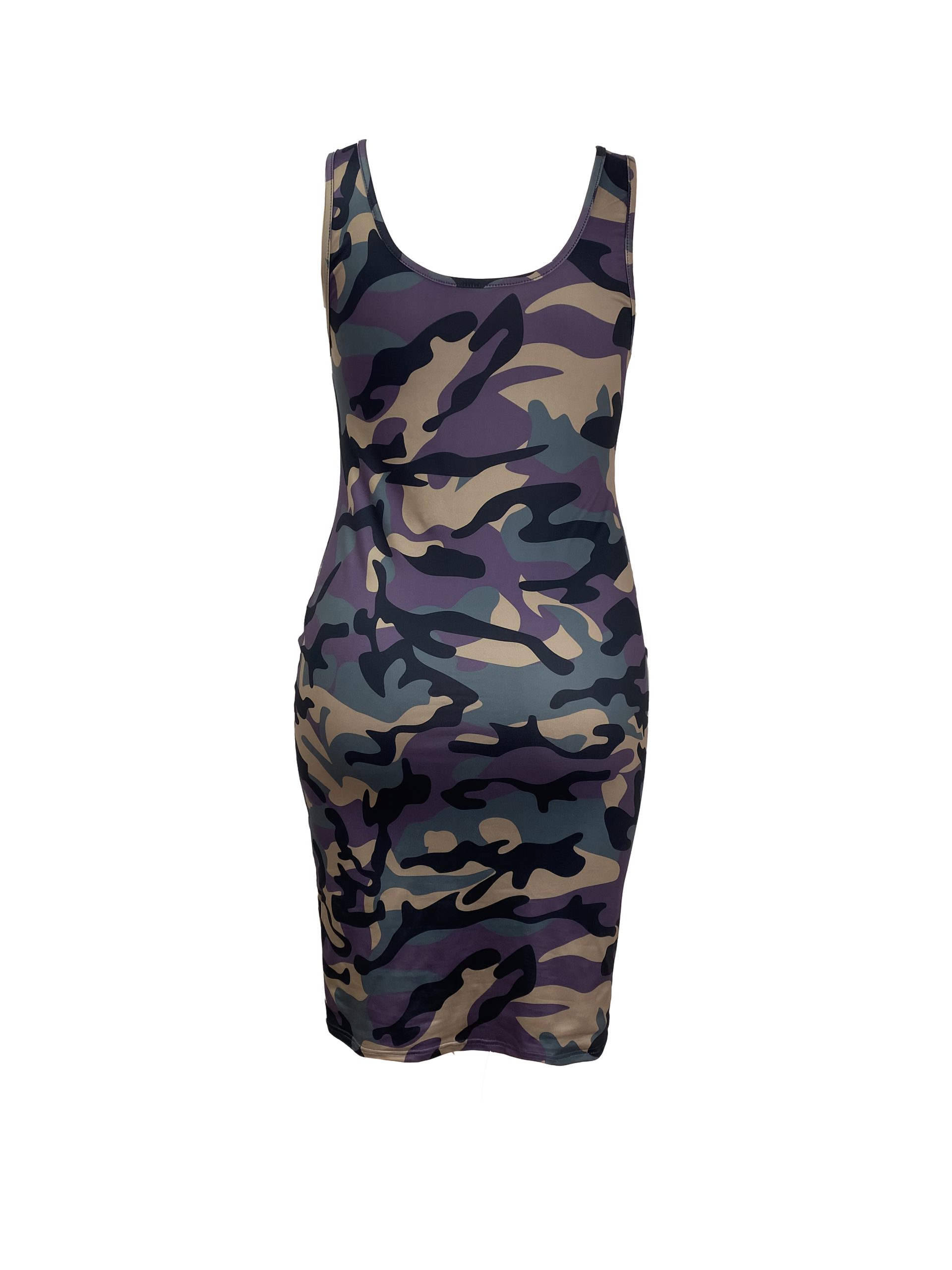 Robe moulante extensible à imprimé camouflage sans manches – Image 6