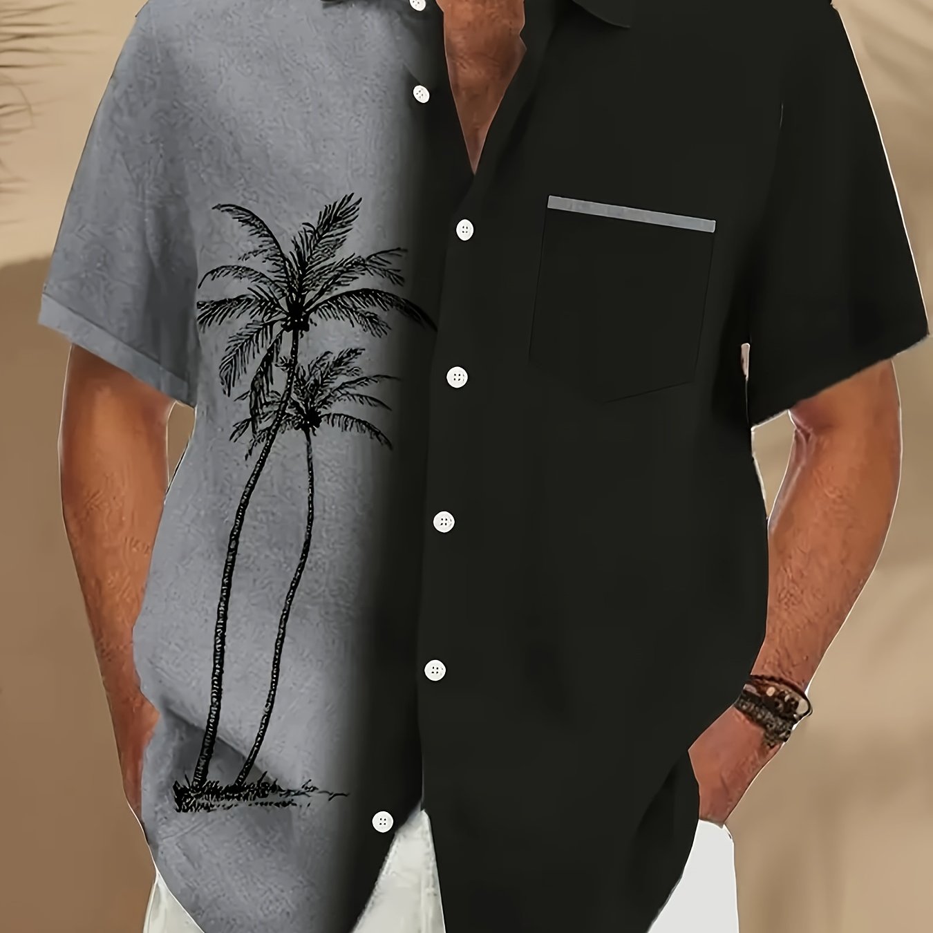 Chemise à manches courtes imprimé palmier à col boutonné