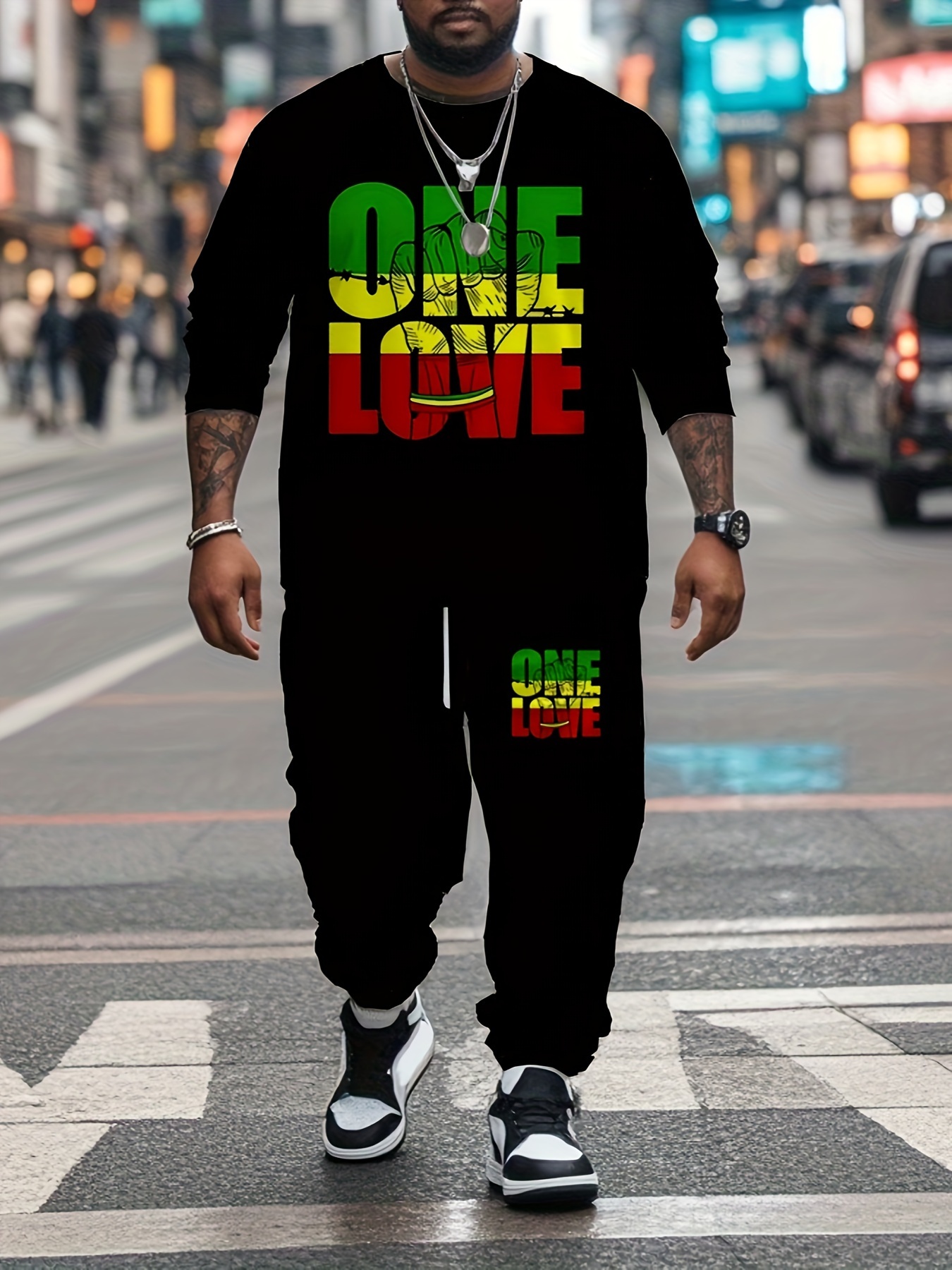 Ensemble imprimé "ONE LOVE" en tissu tricoté extensible – Image 2