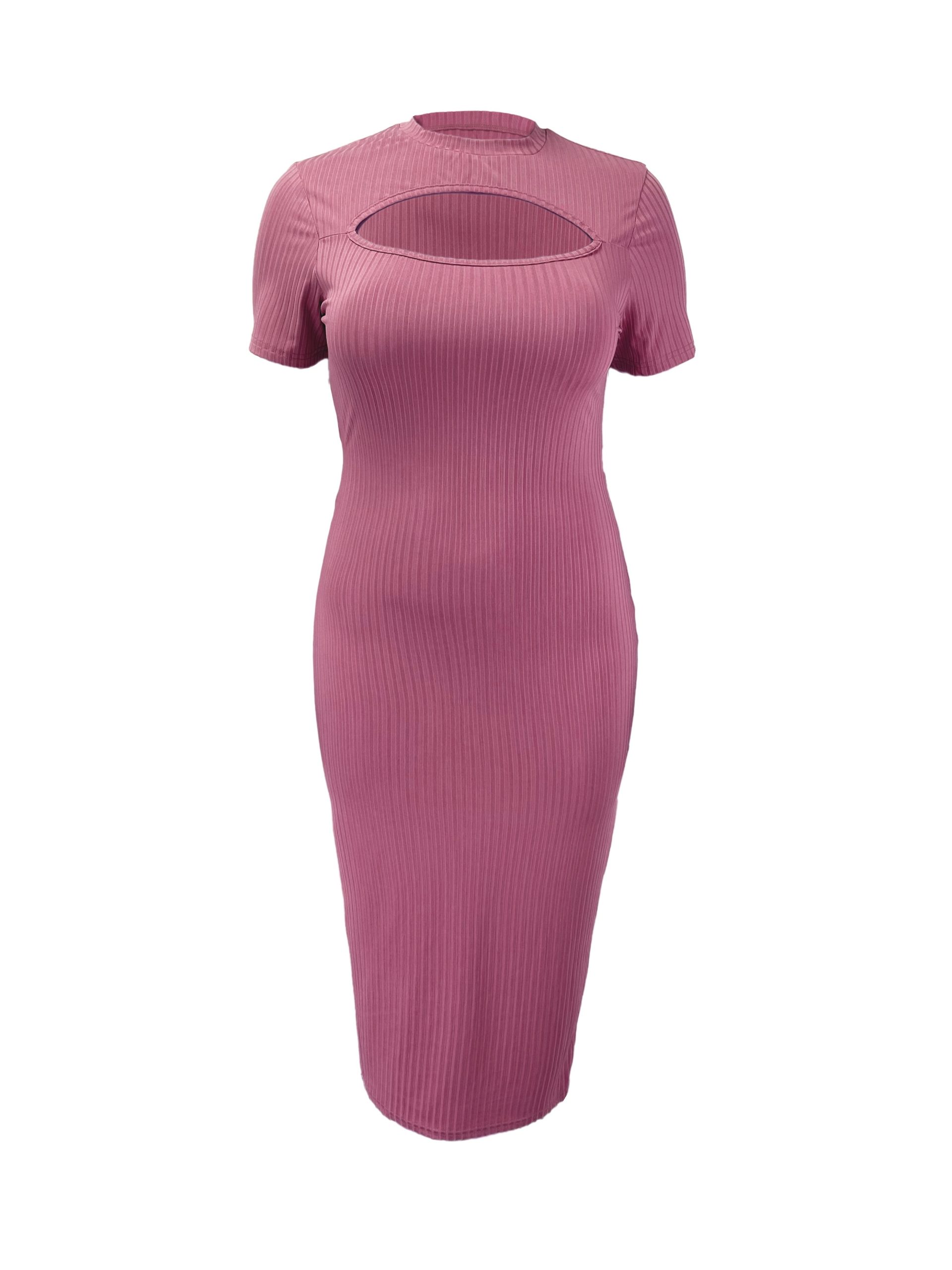 Robe moulante sexy en tissu tricoté à col rond ajouré – Image 7