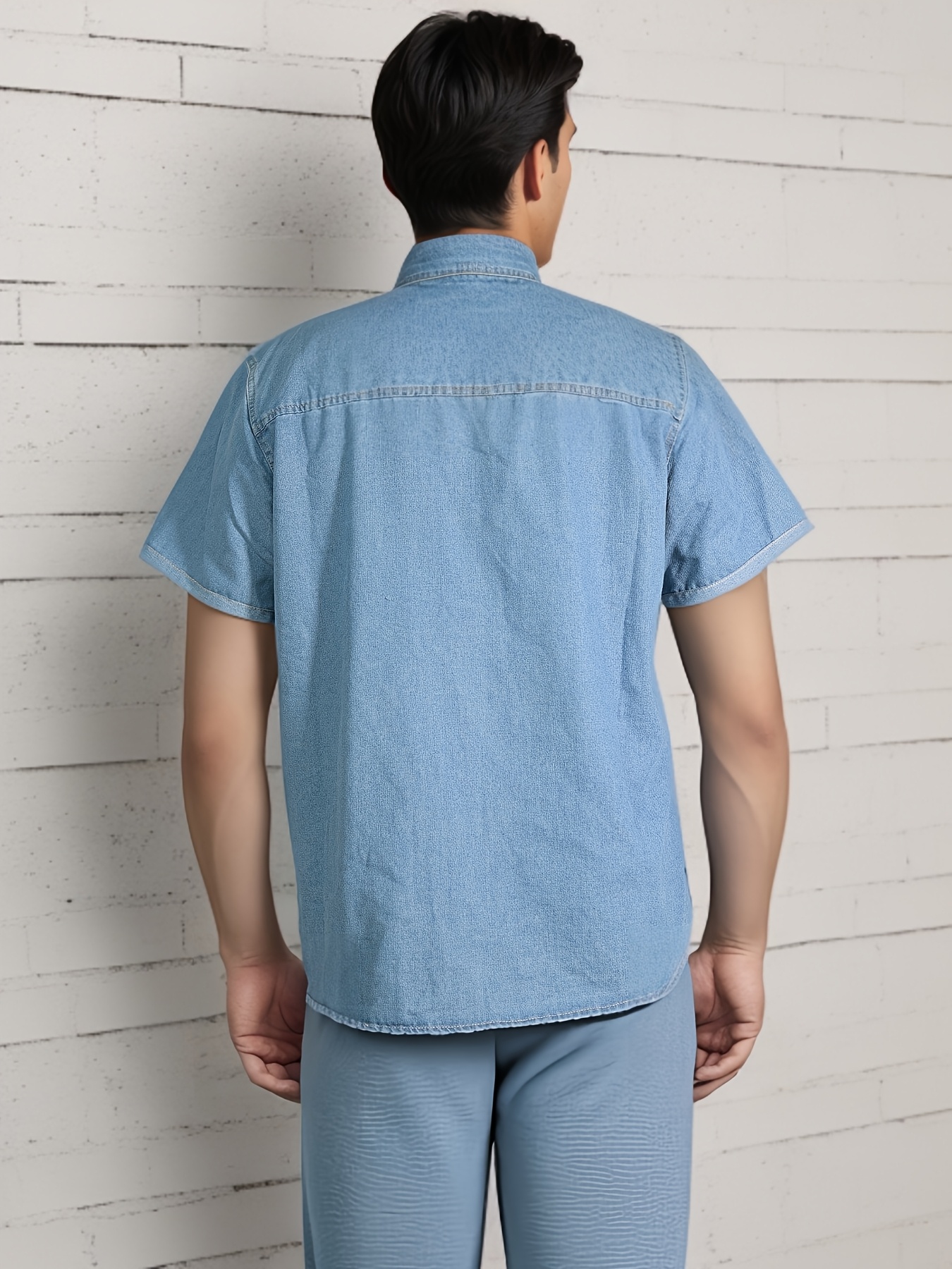 Chemise non extensible en denim vintage à manches courtes avec col à revers – Image 7