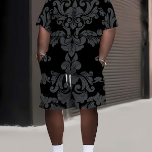 Ensemble t-shirt & short imprimé géométrique en tissu tricoté à élasticité légère
