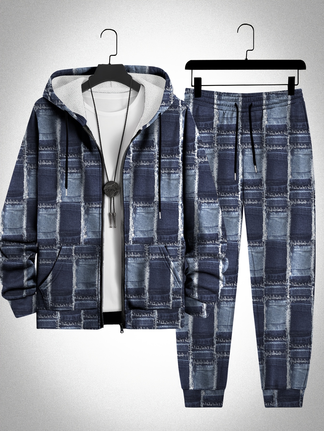 Ensemble de survêtement à capuche en polyester tricoté légèrement extensible – Image 2