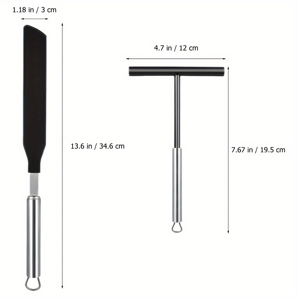Spatule à crêpes en acier inoxydable avec bord en silicone & son râteau – Image 3