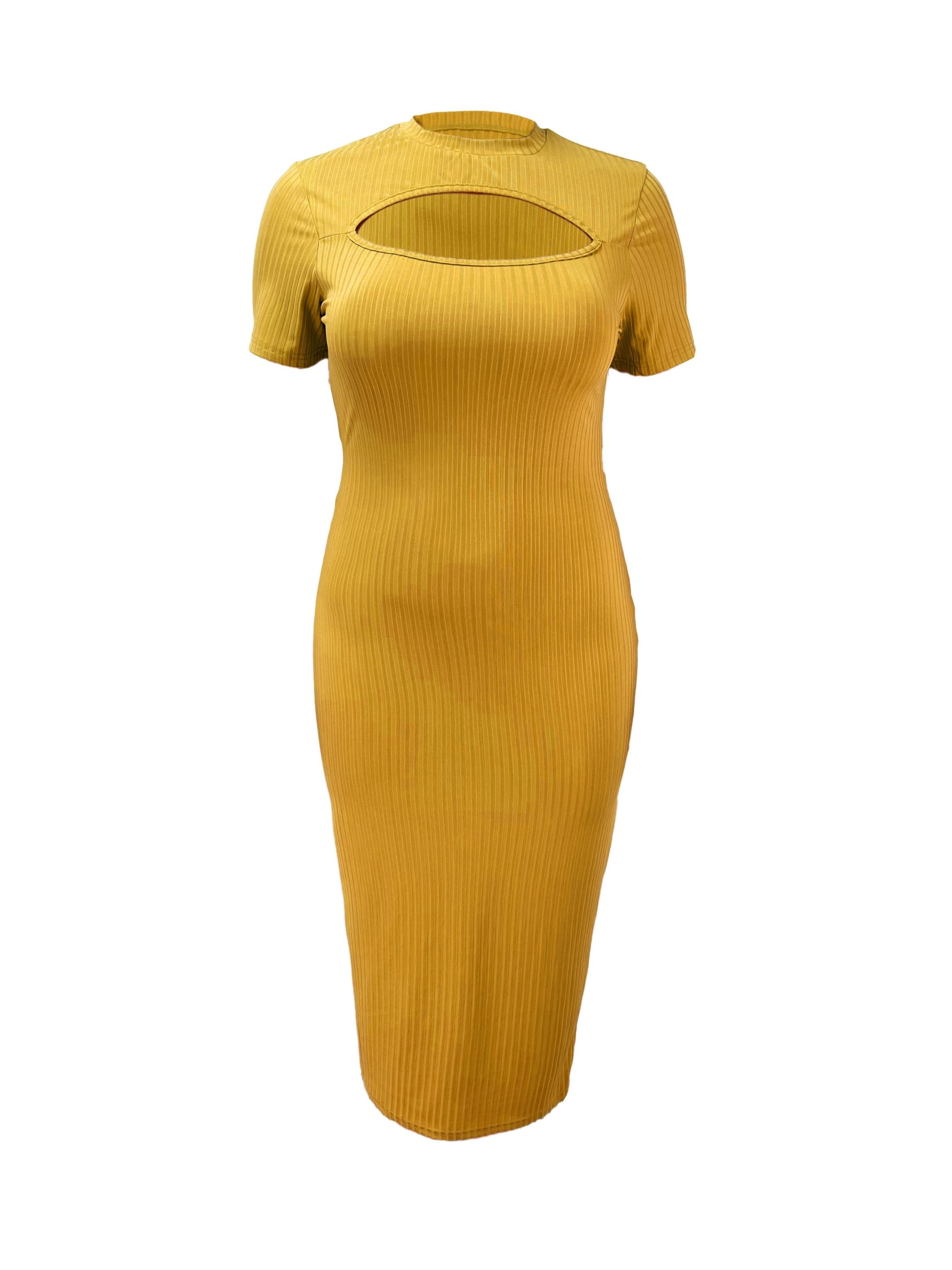 Robe moulante sexy en tissu tricoté à col rond ajouré – Image 5