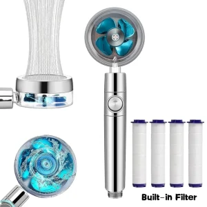 Pommeau de douche avec ventilateur turbo haute pression à rotation 360° degrés