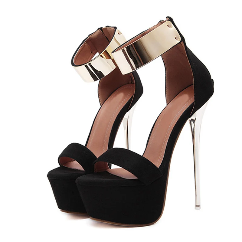 Chaussures de mode couverture sangle en métal aux chevilles à talons aiguilles hauts 16 cm – Image 3