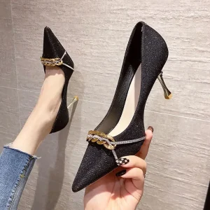 Escarpins en simili cuir à bout pointu à talons hauts