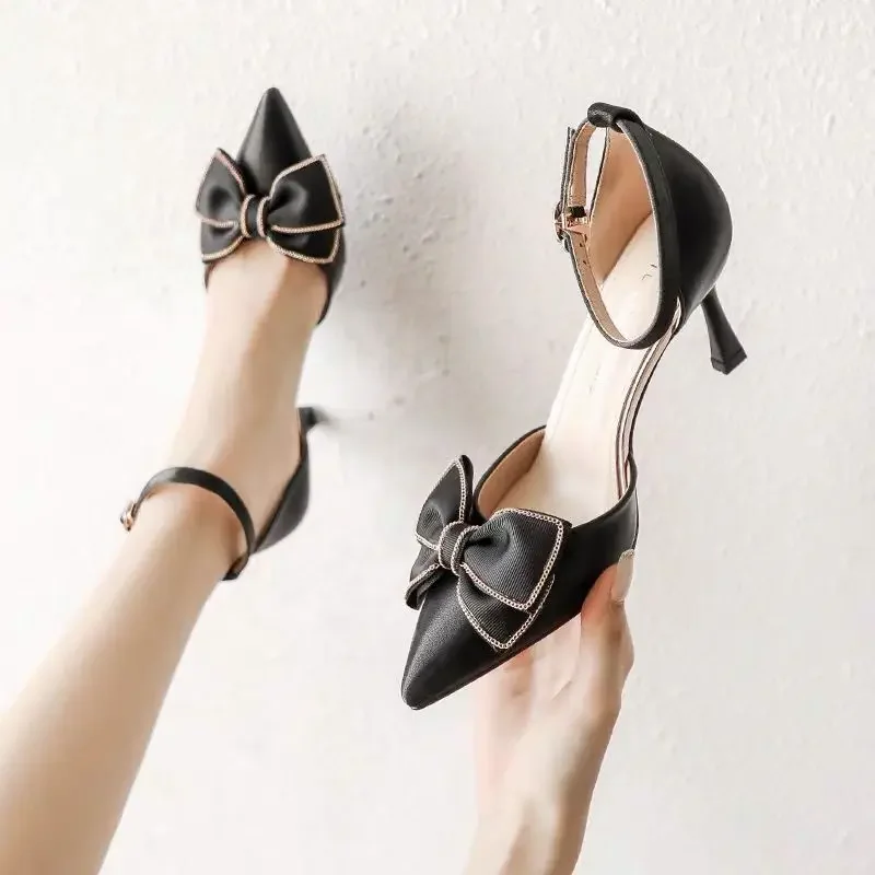 Chaussures à talons aiguilles moyens à bout pointu avec noeud papillon – Image 6
