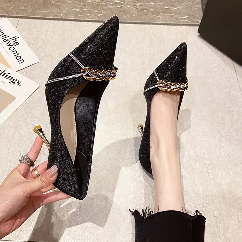 Escarpins en simili cuir à bout pointu à talons hauts – Image 2